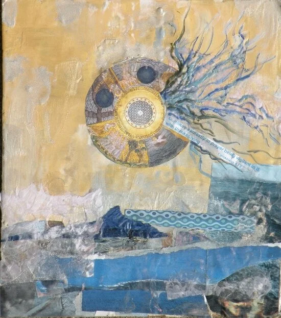 Vigilant with Thanksgiving, 2009, Encaustic collage on cardboard, 11"x14"