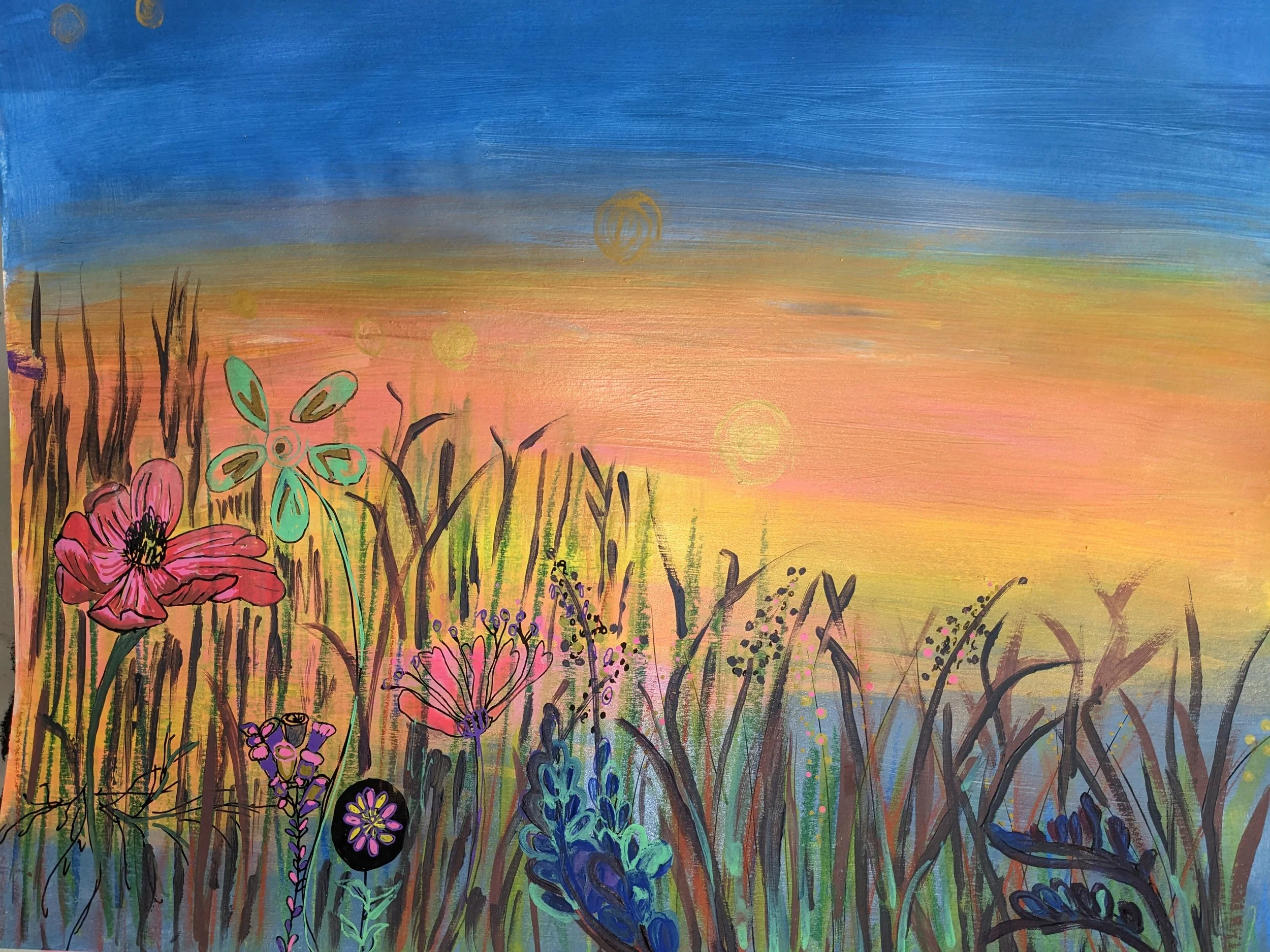 The Earth Laughs in Flowers, 14”x17”, Acrylic on Paper, Winter 2023 $360