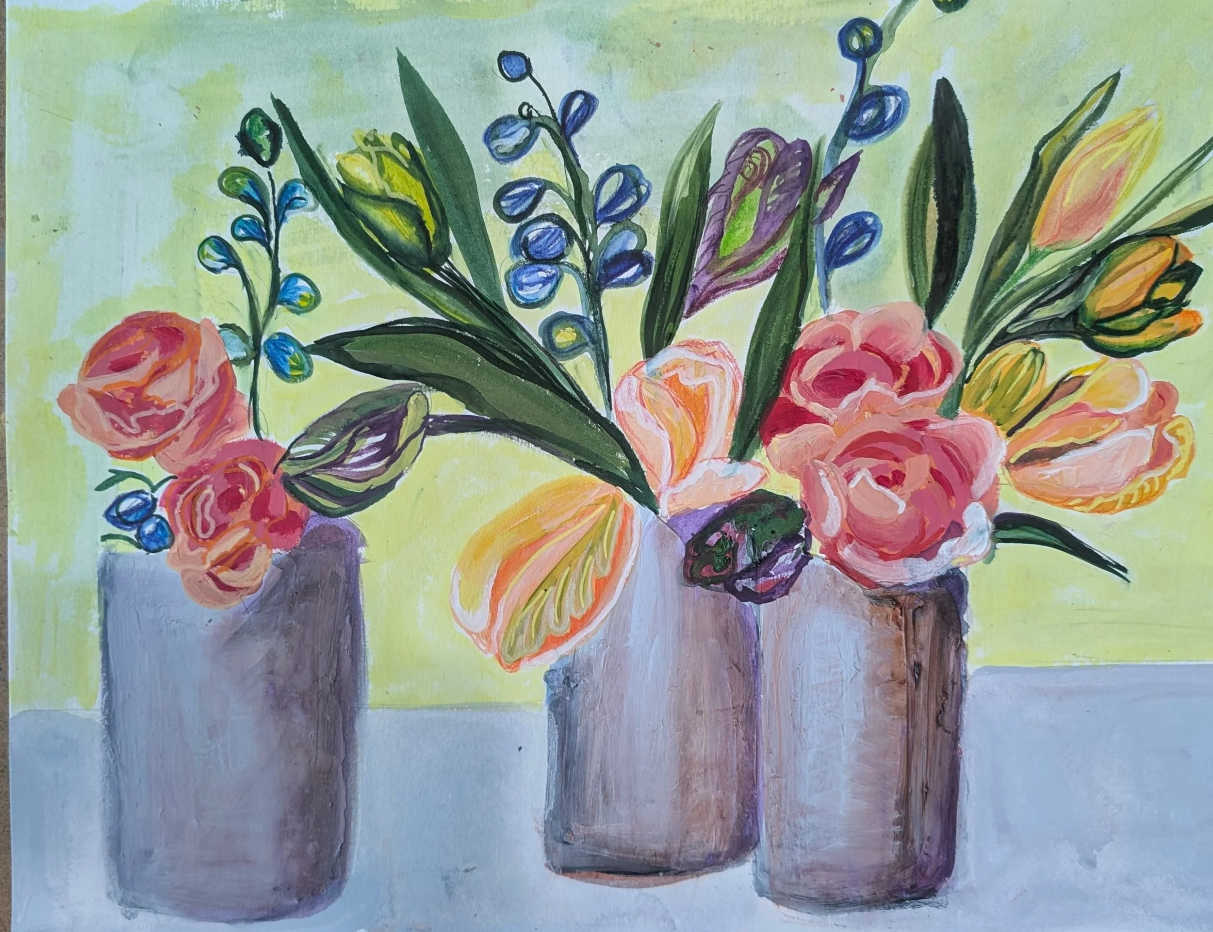 Present Moment; 11”x14” Mixed Media; Watercolor and Acrylic on Watercolor paper; 2025, $350