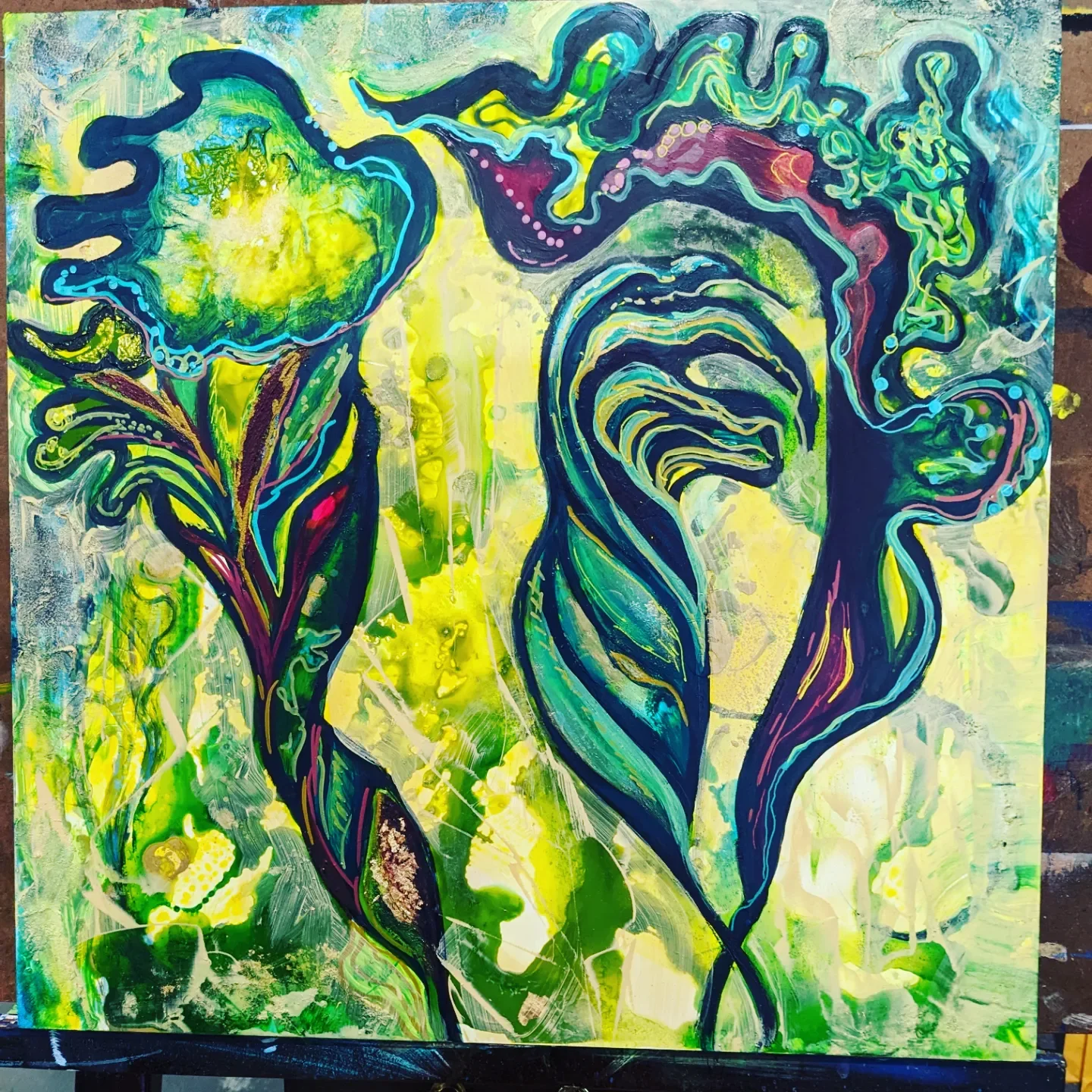 Ocean Garden II; 16”x16” Acrylic on claybord