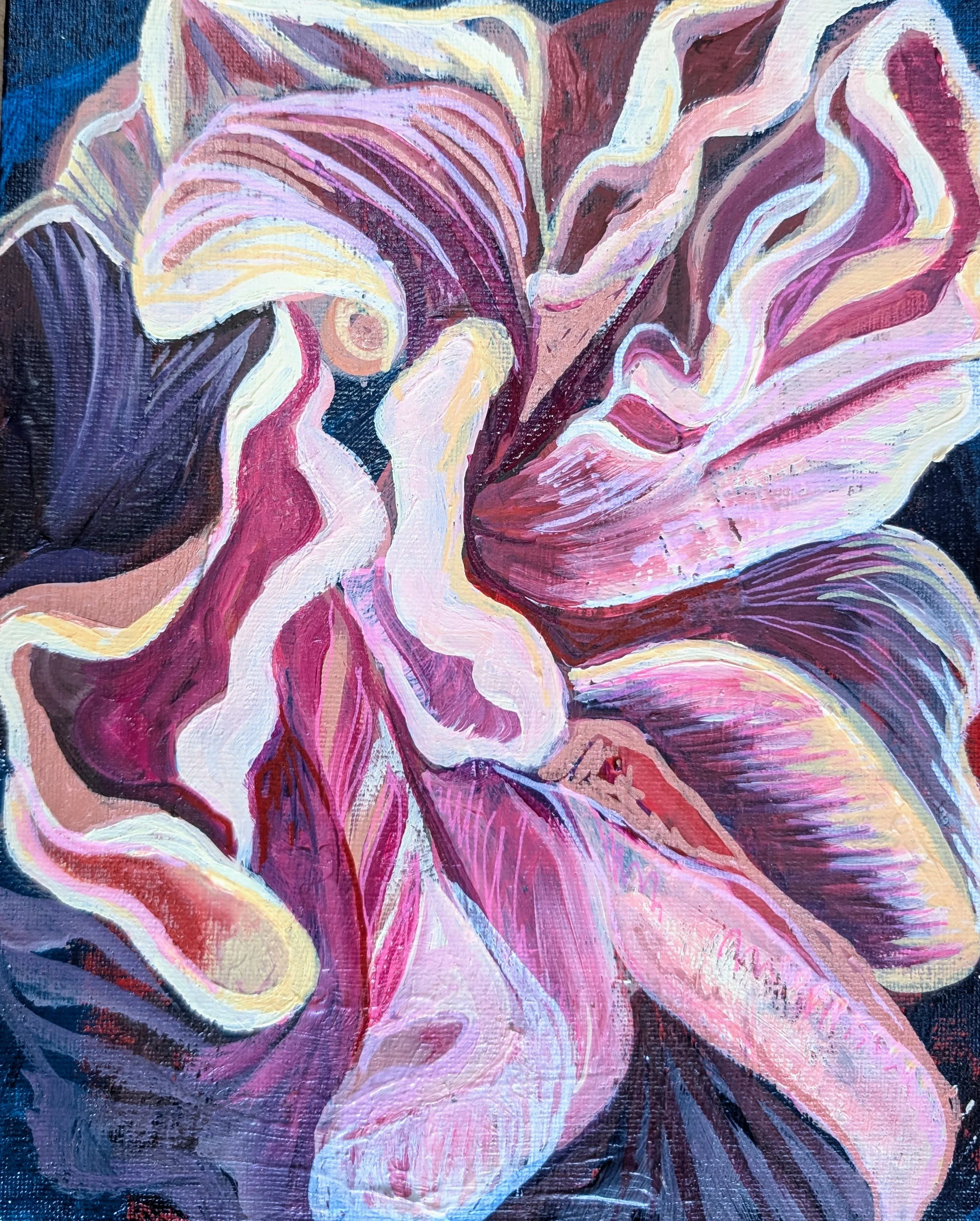 A World of a flower II; 10”x8” acrylic on canvas board, Spring 2025 $160.00