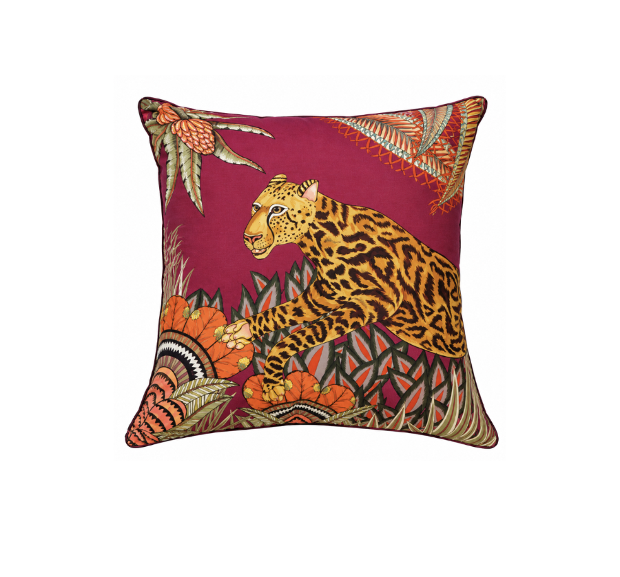 Cheetah Kings Forest Pillow - Plum - Silk