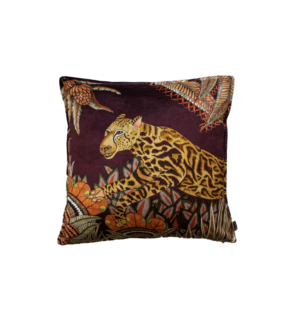 Cheetah Kings Forest Pillow - Plum - Velvet