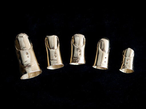 L’Enchanteur (Dynasty &amp; Soull Ogun), “Abrakadabra,” 2014, L'E Midas Finger Cuffs, 22k Gold Plated Brass, 2.5 in. (each). Photo: Rog Walker