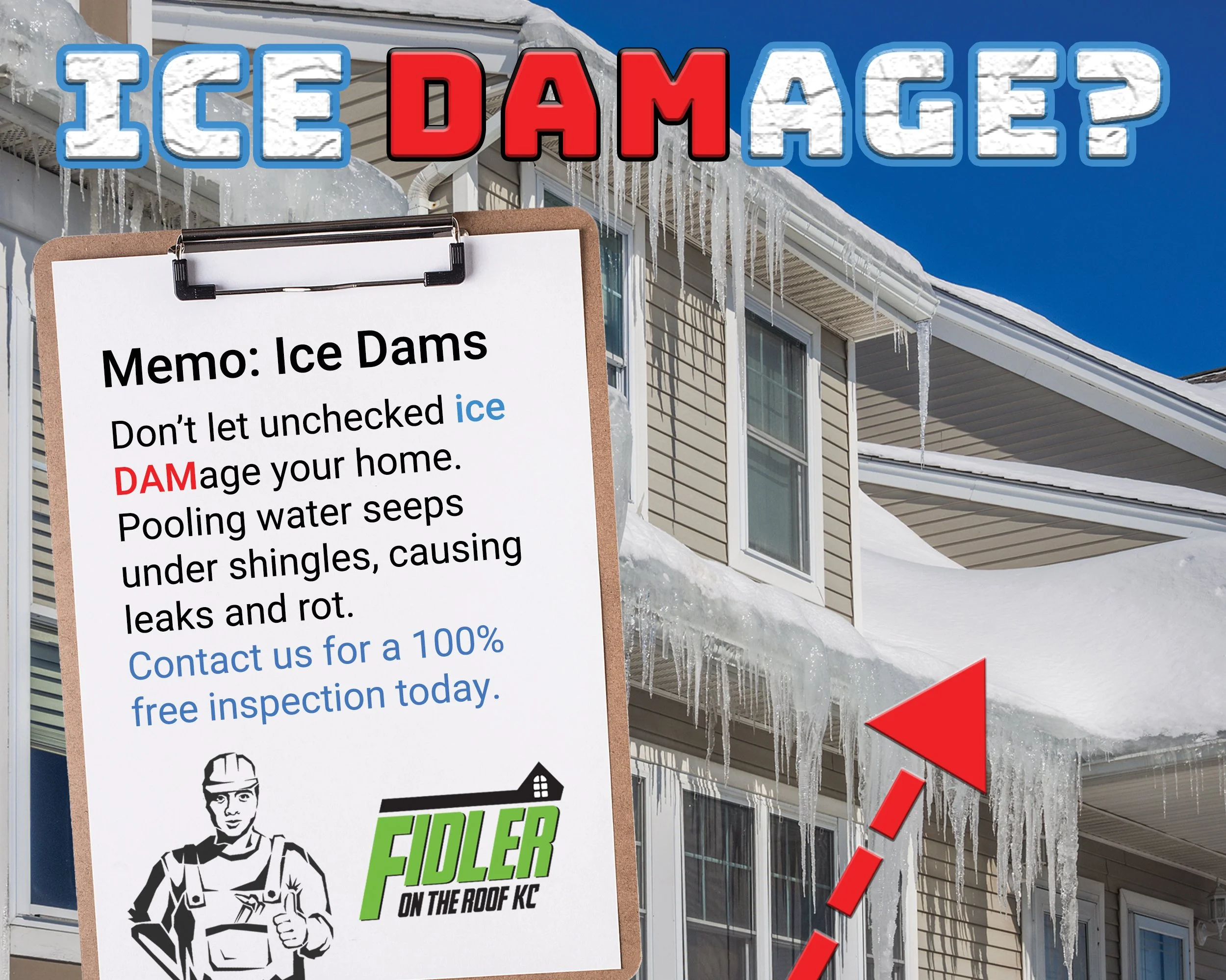 Ice dams are formed when snow and ice accumulate on a roof but do not properly drain. The resulting leaks can create water damage, wood rot and mold.