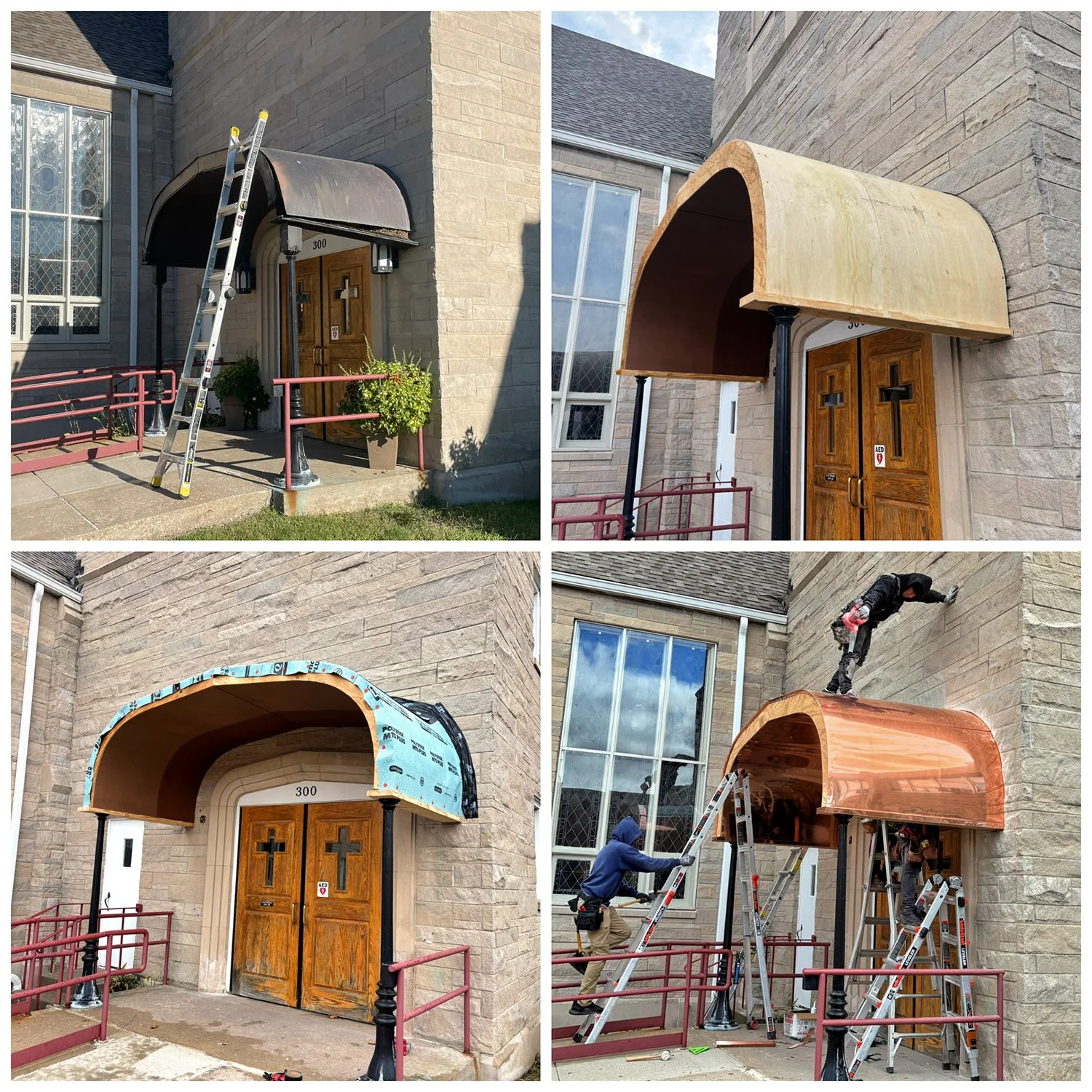 Fidler on the Roof KC rebuilt and replaced a copper portico for a church in Kirksville, Mo.