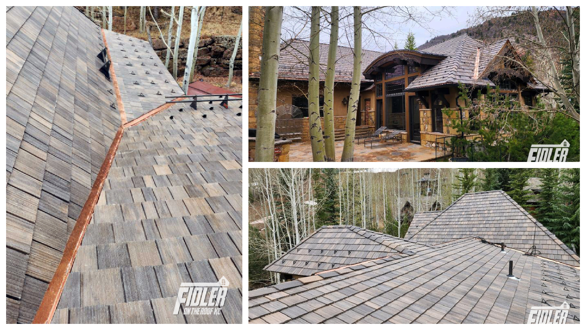 Fidler on the Roof KC installed synthetic shake shingles on this Colorado home.