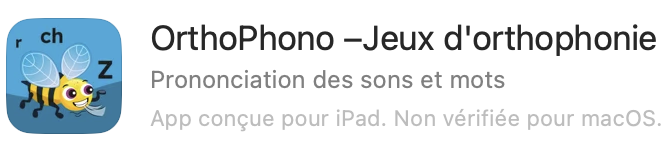 Logo de l'application OrthoPhono avec une abeille souriante, des notes de musique et des lettres 'r', 'ch', 'z'.