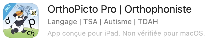 Logo de l'application Orthopicto Pro, illustrant un panda portant des lunettes, avec des papillons et un paysage en arrière-plan.