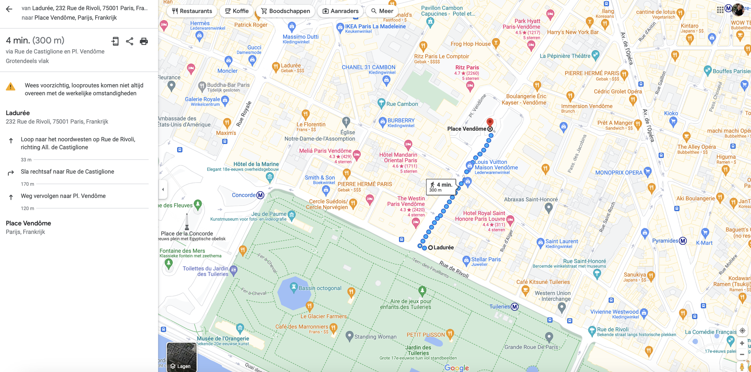 Rue de Rivoli naar Place Vendome