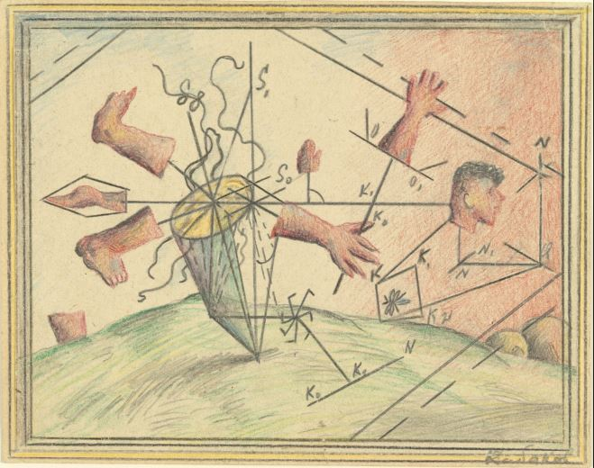 Untitled&nbsp;1968, Ilya Kabakov, Colored pencil and pencil on paper on paper,&nbsp;14 x 17.8 cm