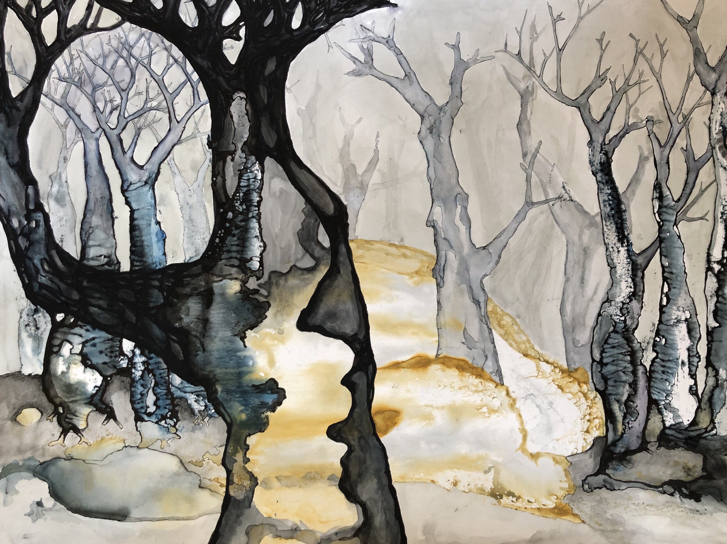 Mixed media on paper. 18 in x 22 in. 2020