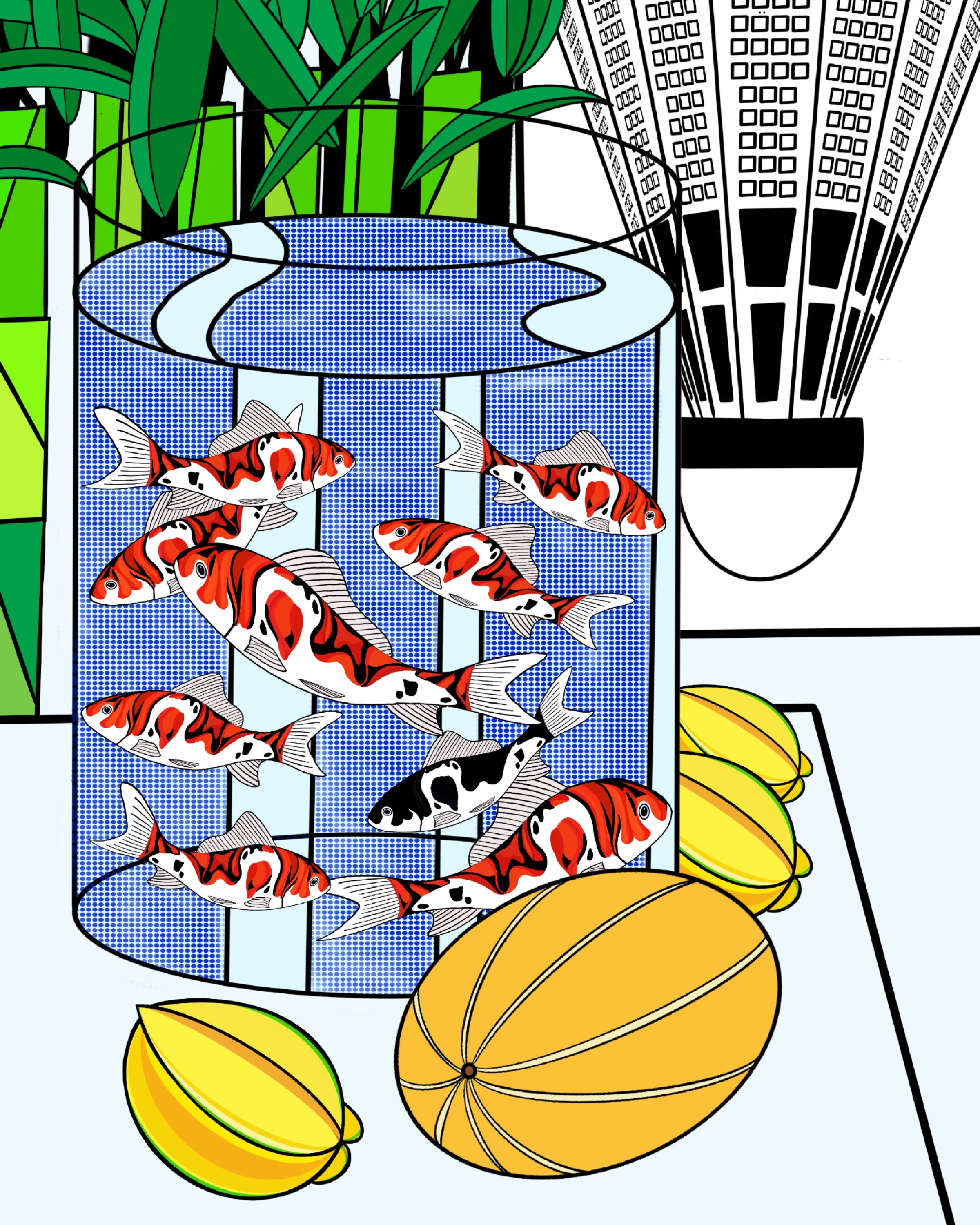 Felicia Liang, Still Life with Nine Koi Fish, 2019, Digital Artwork