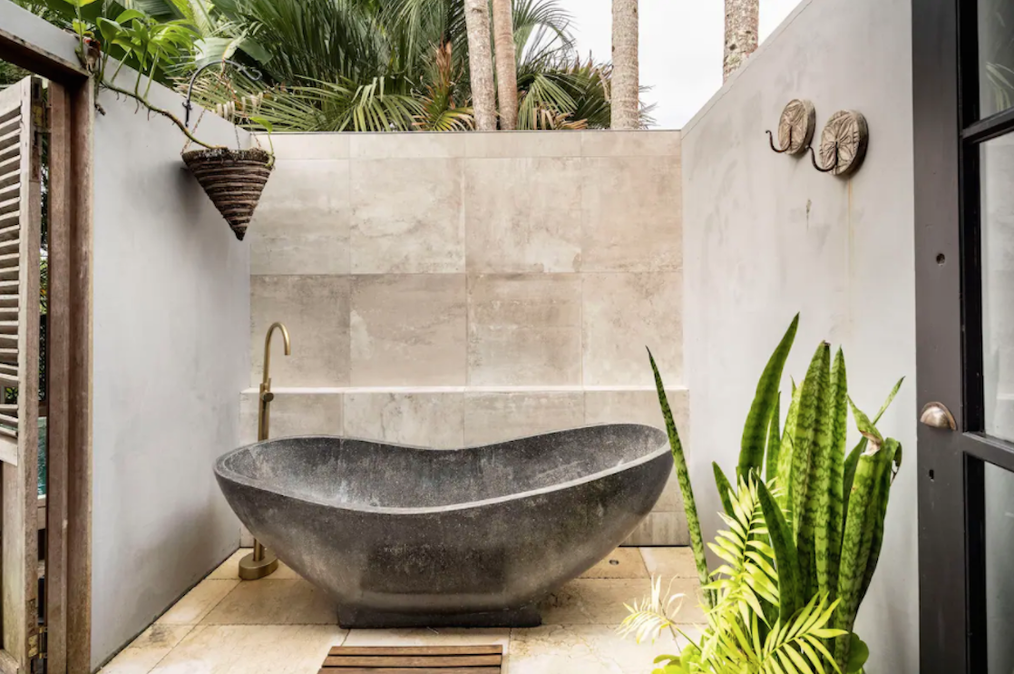 Our gorgeous polished concrete bathtub - perfect for a soak under the stars.