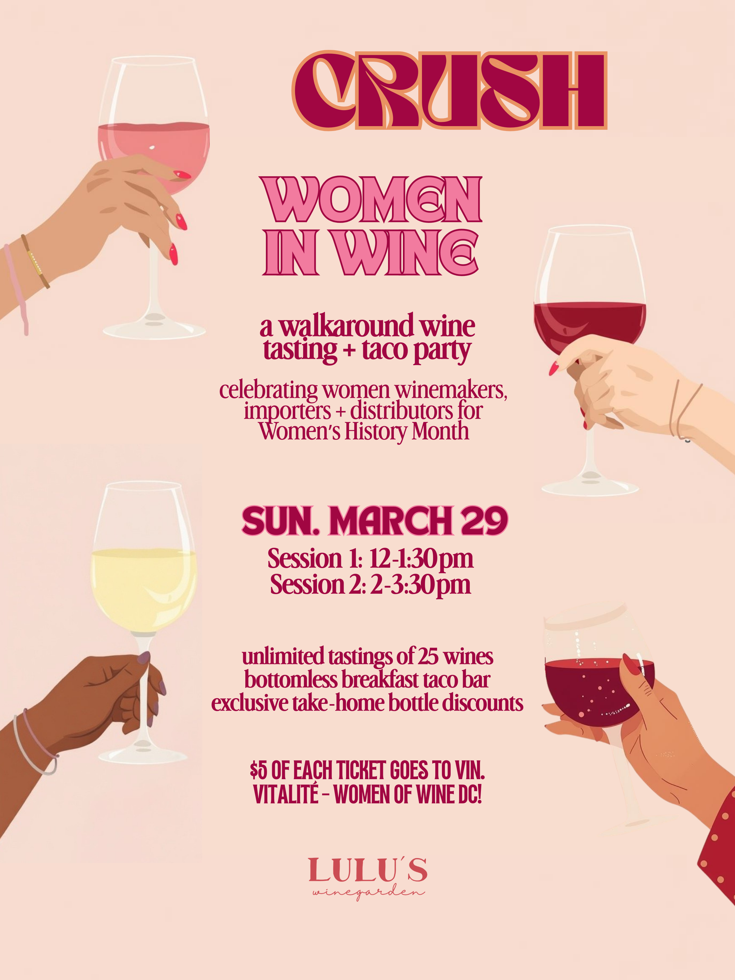 CRUSH: WINE TASTING + TACO PARTY (Women in Wine)