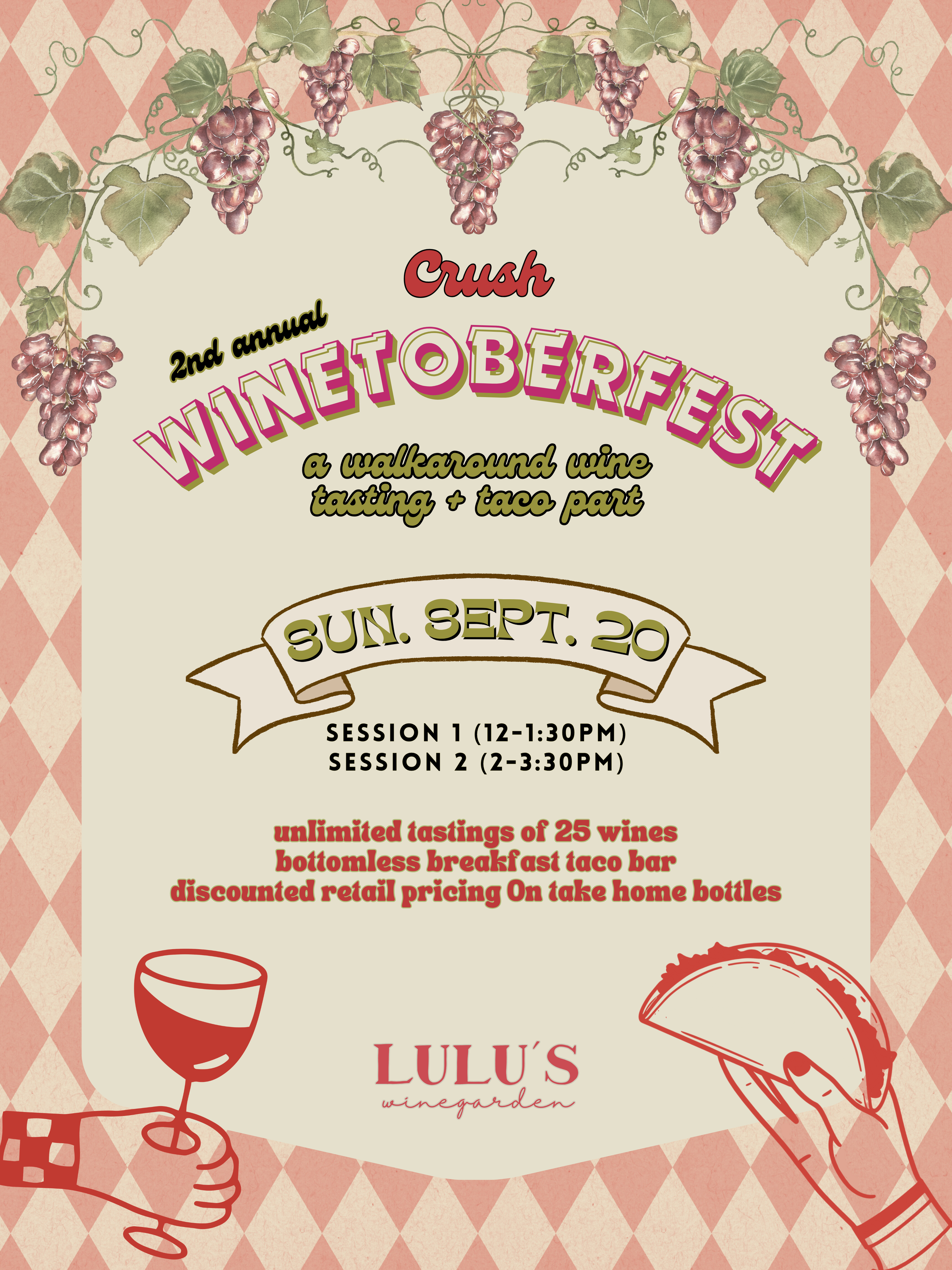 CRUSH: WINE TASTING + TACO PARTY (Winetoberfest)
