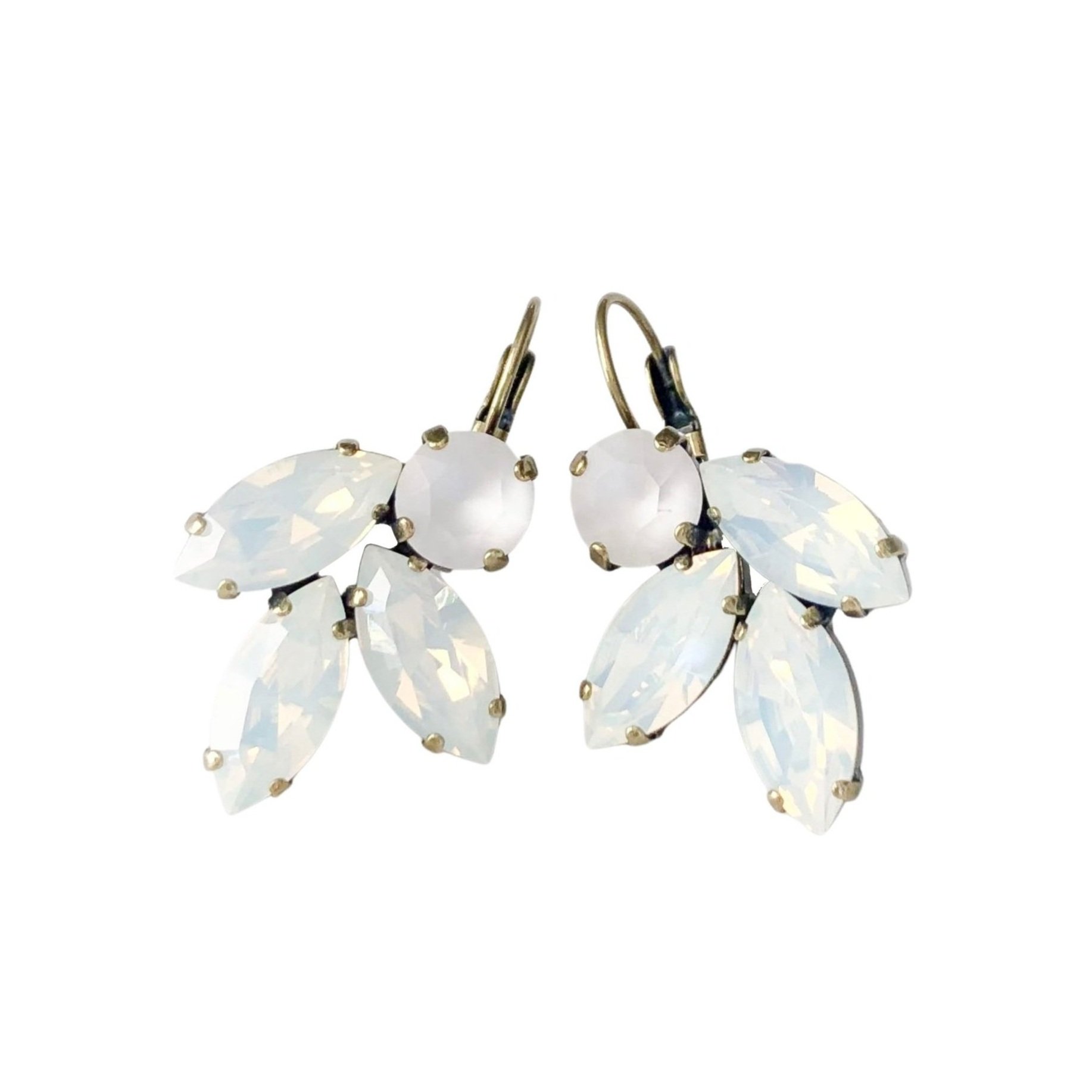 Swarovski Opal Ceramic White Flower Drop Crystal, Long Bridal Jewelry –  TheMillenniumBride