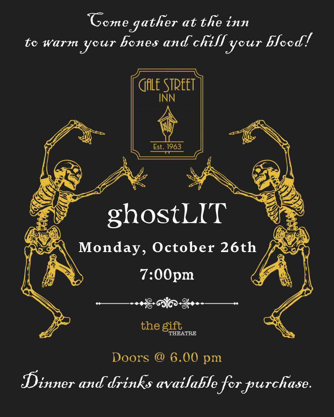 ghostLIT, a spooky evening of storytelling and entertainment at Gale Street Inn, presented by The Gift Theatre