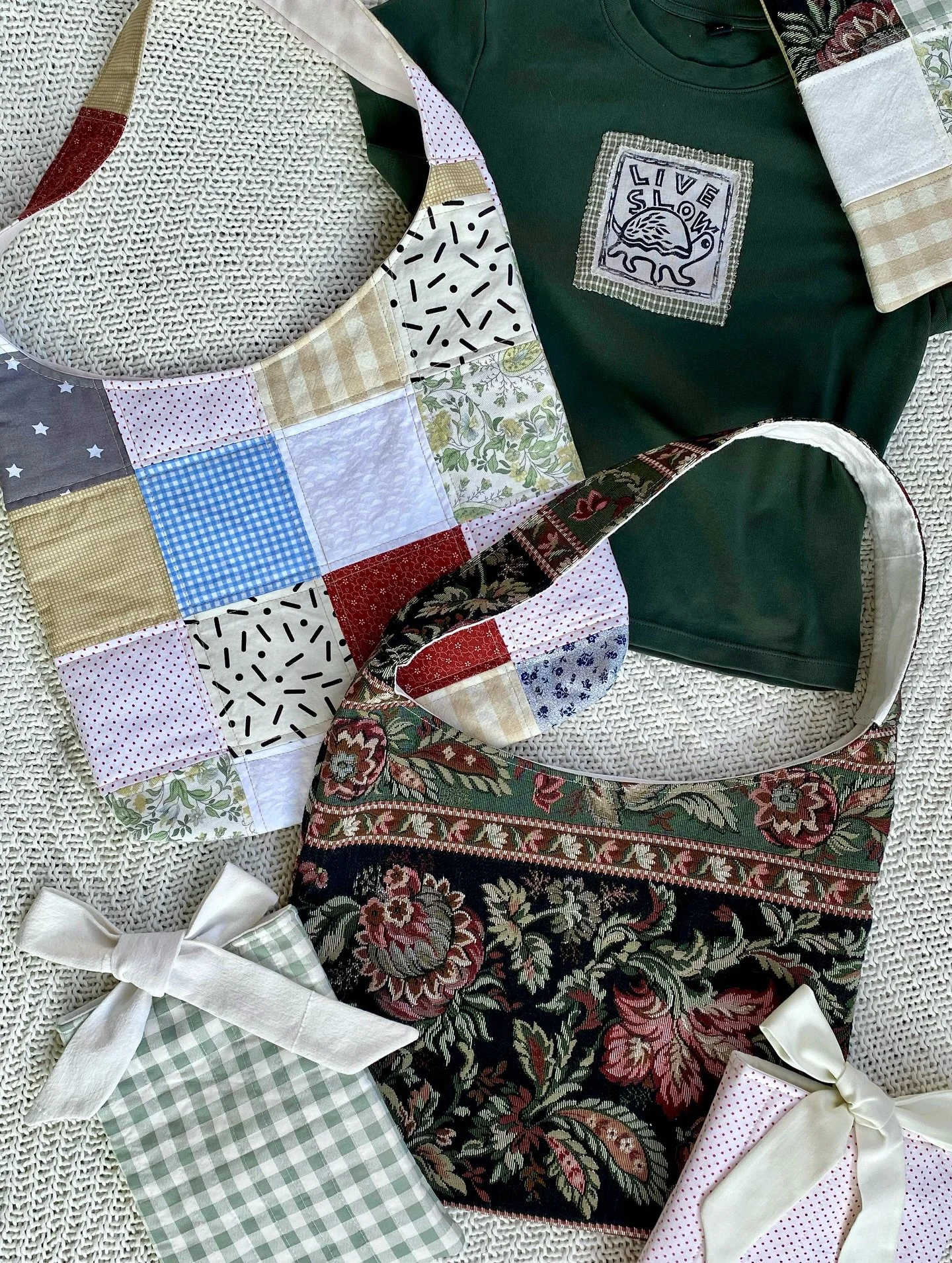 Sneak peak at some new pieces I&rsquo;m bringing next weekend to @luna_collective&rsquo;s Anniversary Celebration 🤭

These pieces are some of my favs so far, created with primarily repurposed textiles. Really been loving the quilted patchwork vibes 