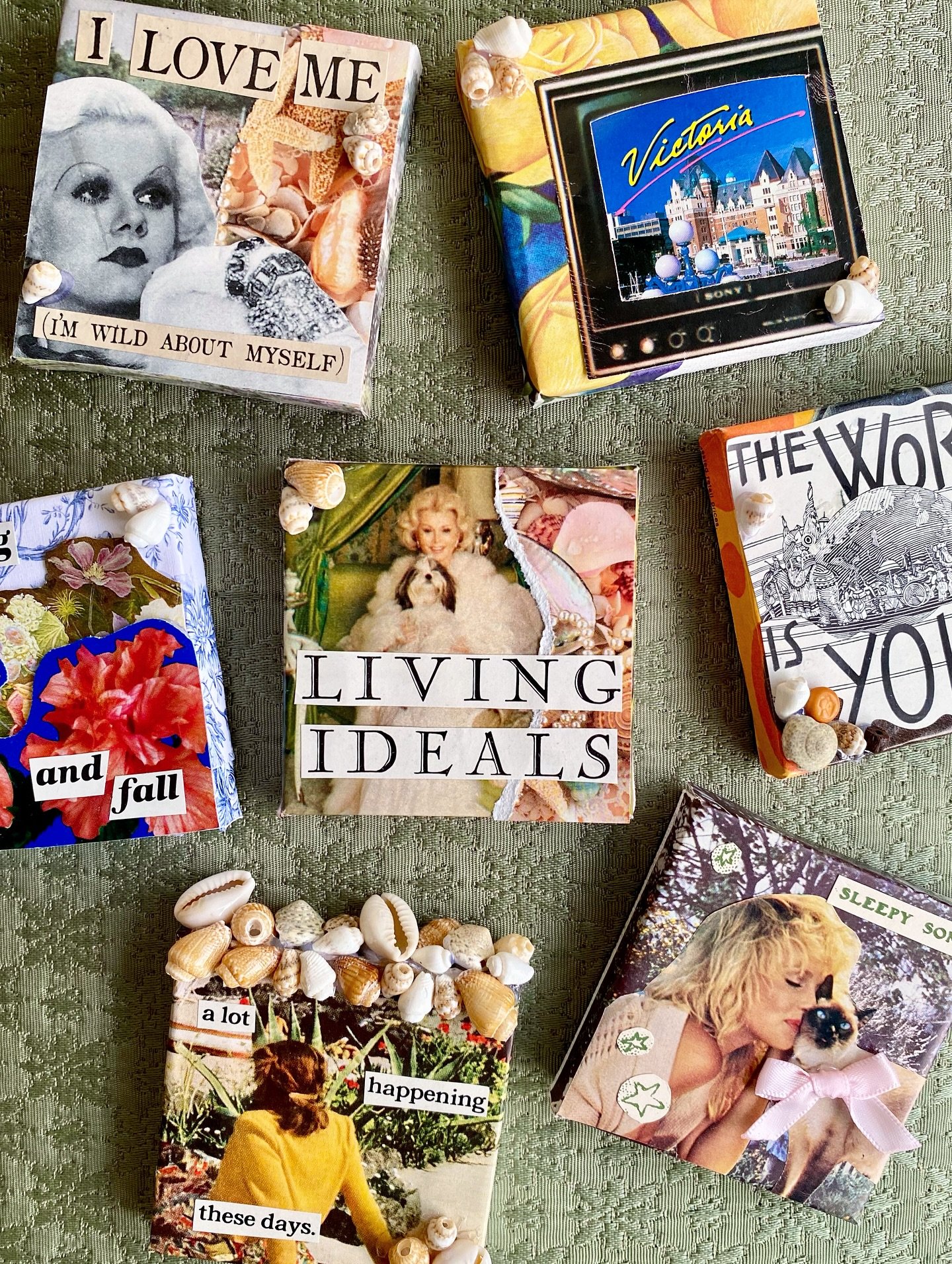 New mini collage on magnetic canvas 🐚🩷 
Personalize your fridge or gift to a friend! Available on Saturday at @the.dahliacollective Winter Market 🫶🏼

#collageart #handcutcollage