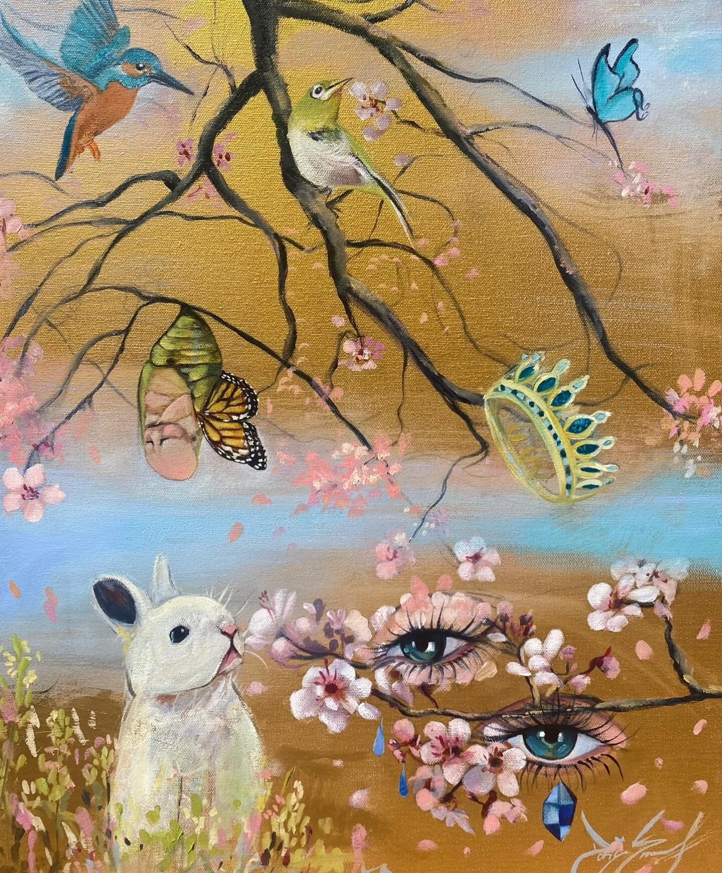 &ldquo;Serendipity&rdquo;
16x20 original mixed media and oil painting on gold canvas 👑

NOW AVAILABLE FOR PURCHASE - link in bio ✨🦋🌸