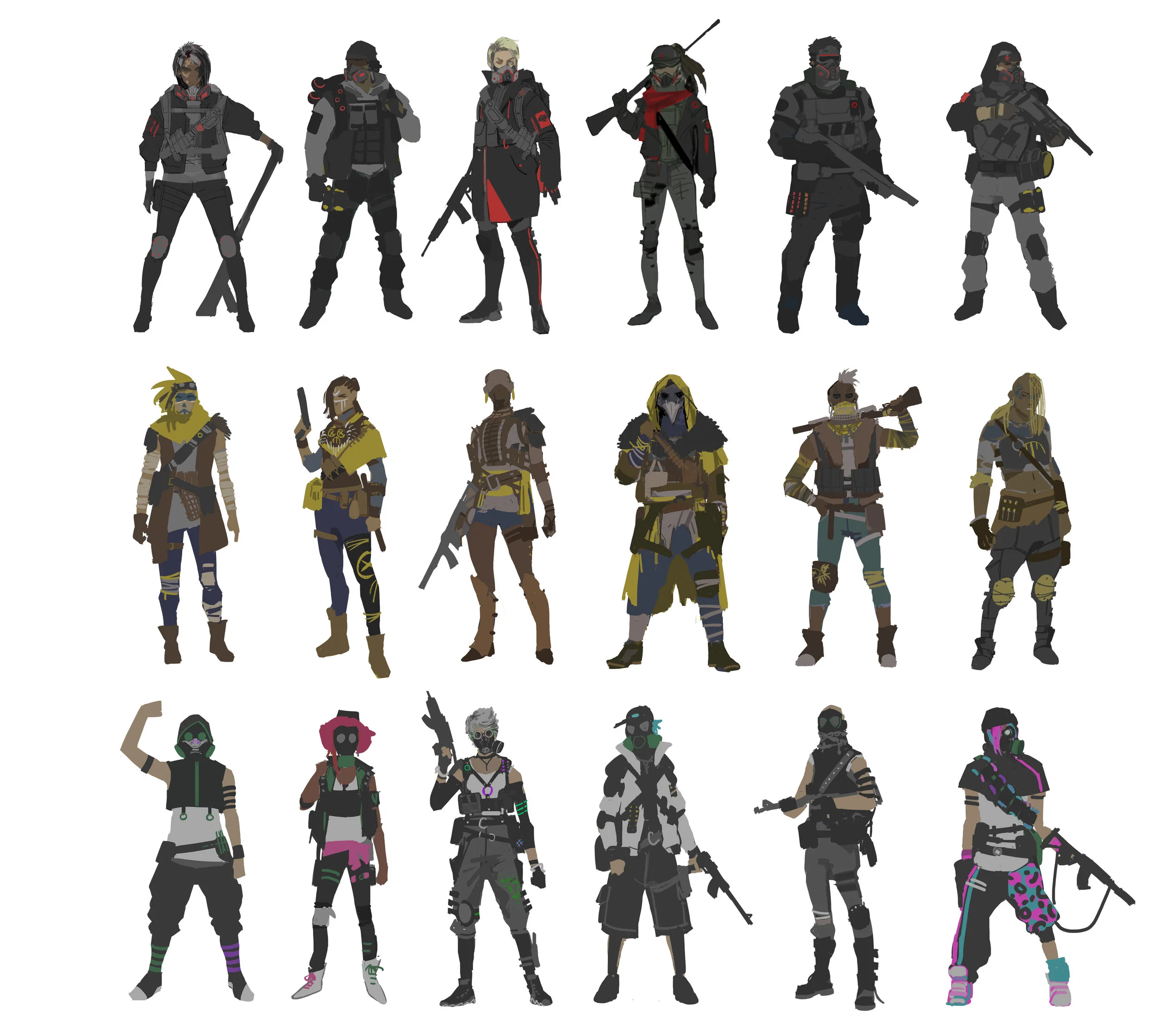 Faction sketches to define their shape and color languages.