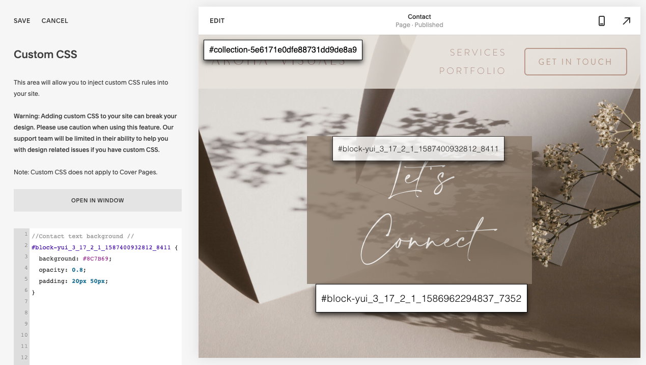 How to create a faded background color to a text box in Squarespace? —  Aroha Visuals