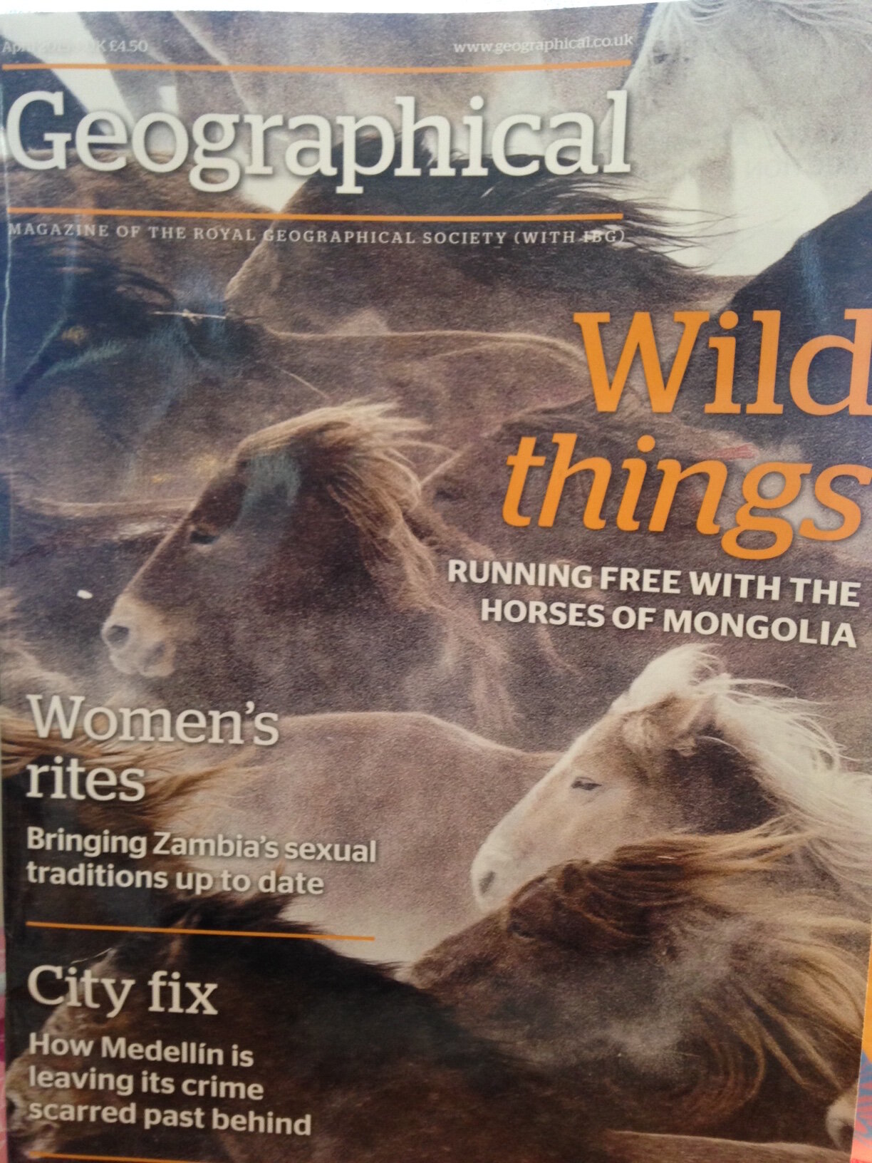 Geographical Magazine Cover showing images of horses- April 2015