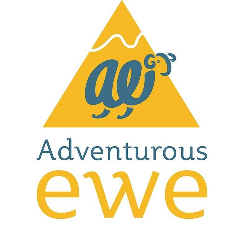 Image shows Adventurous Ewe logo with yellow mountain illustration