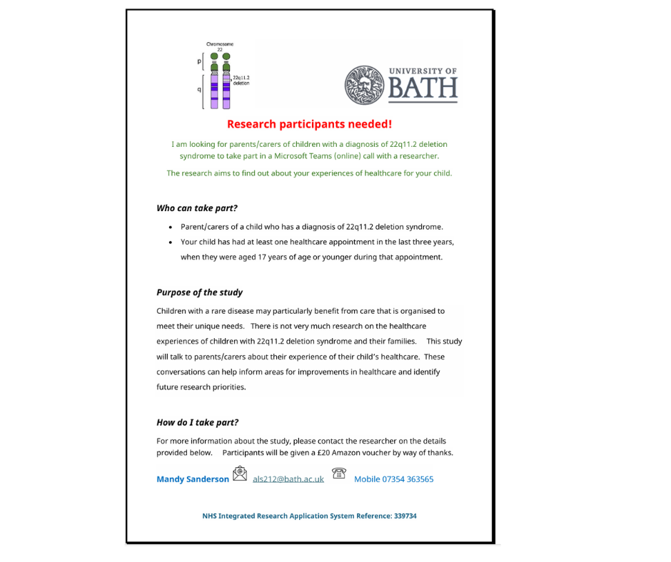 A study into the Healthcare experiences of parents/carers of children with 22q11.2 Deletion Syndrome