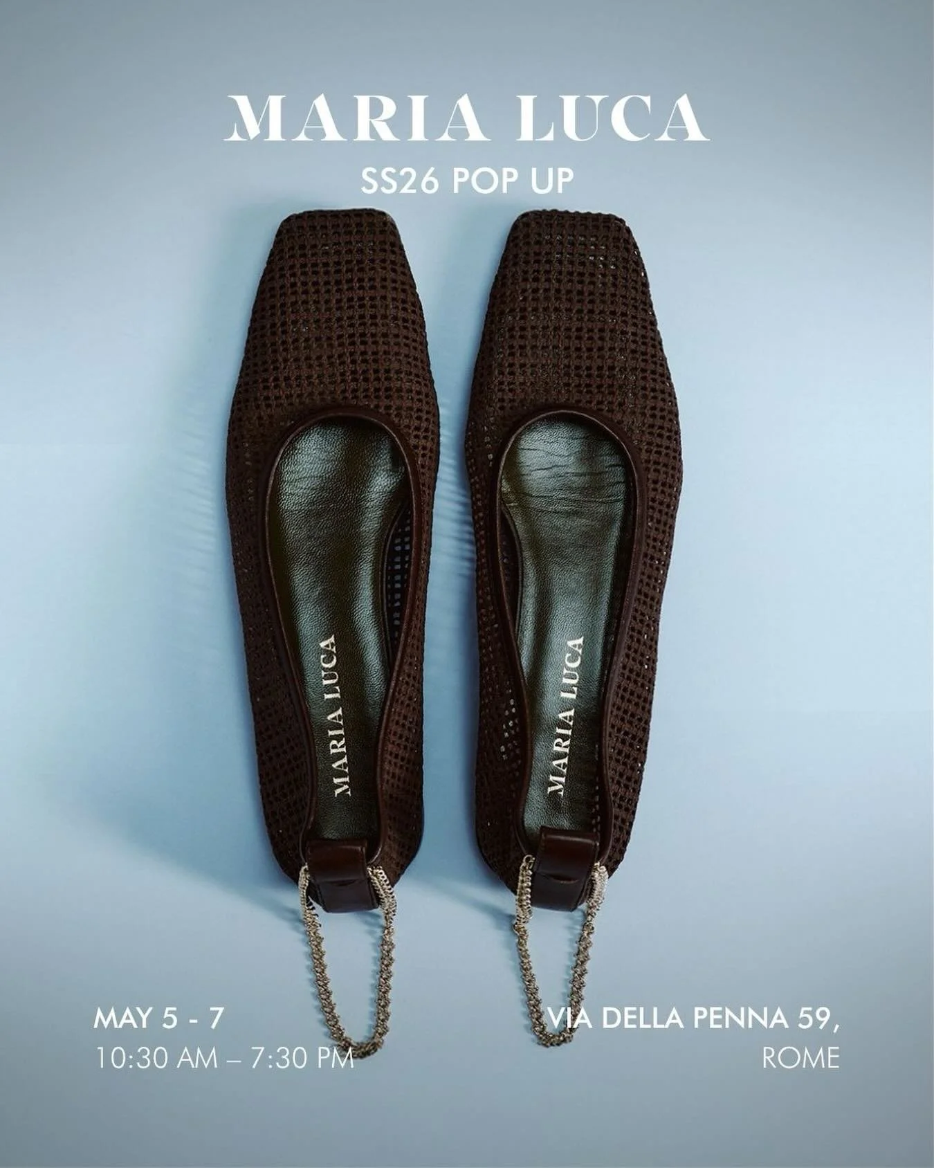 Hello, Rome! Come discover the SS26 collection at our new pop-up:

May 5 - 7
10:30 AM &ndash; 7:30 PM

Via della Penna 59, Rome
