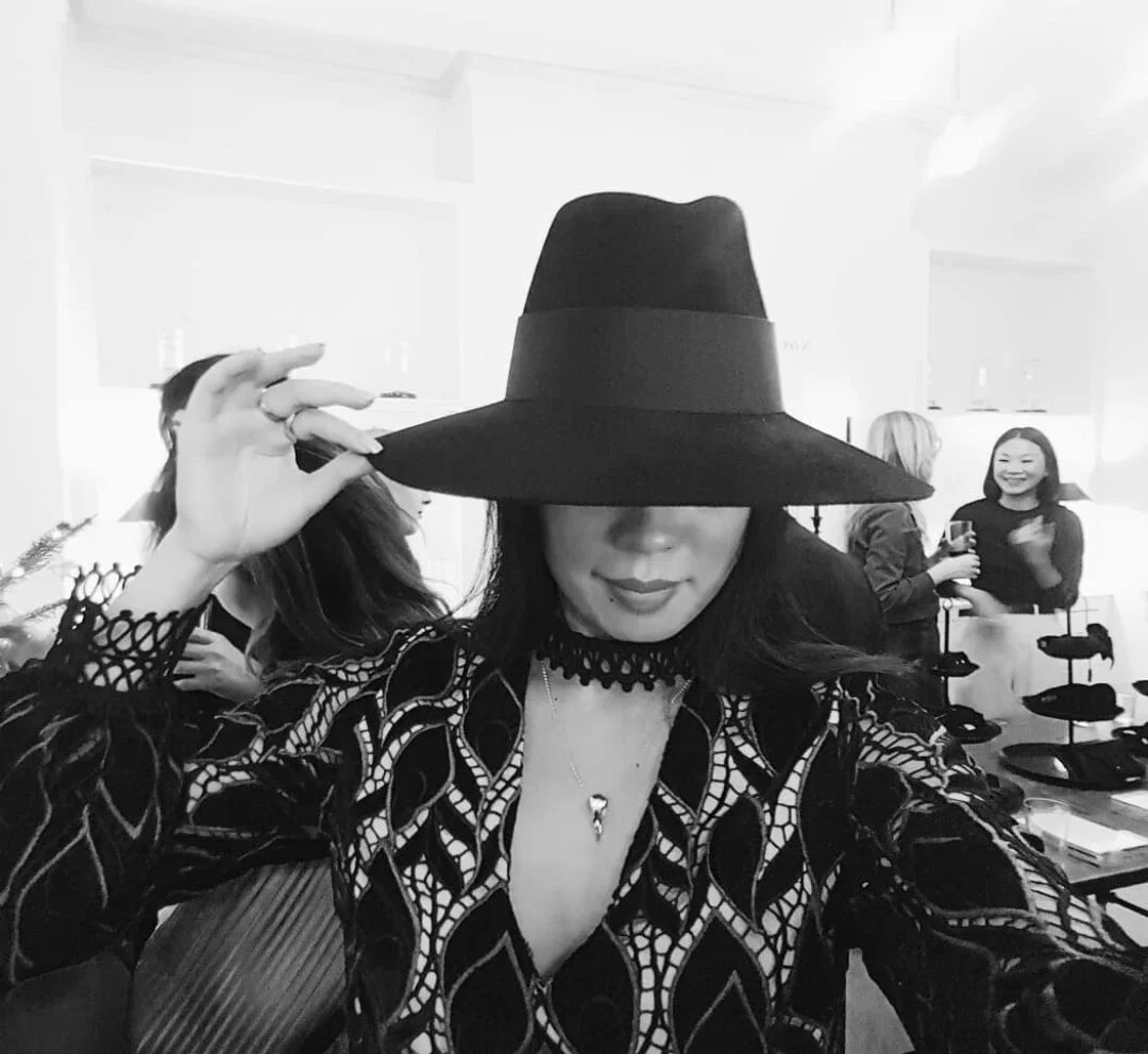 Me at NA event channeling my inner Witch with Nina’s winter hat and Misans Raven skull necklace
