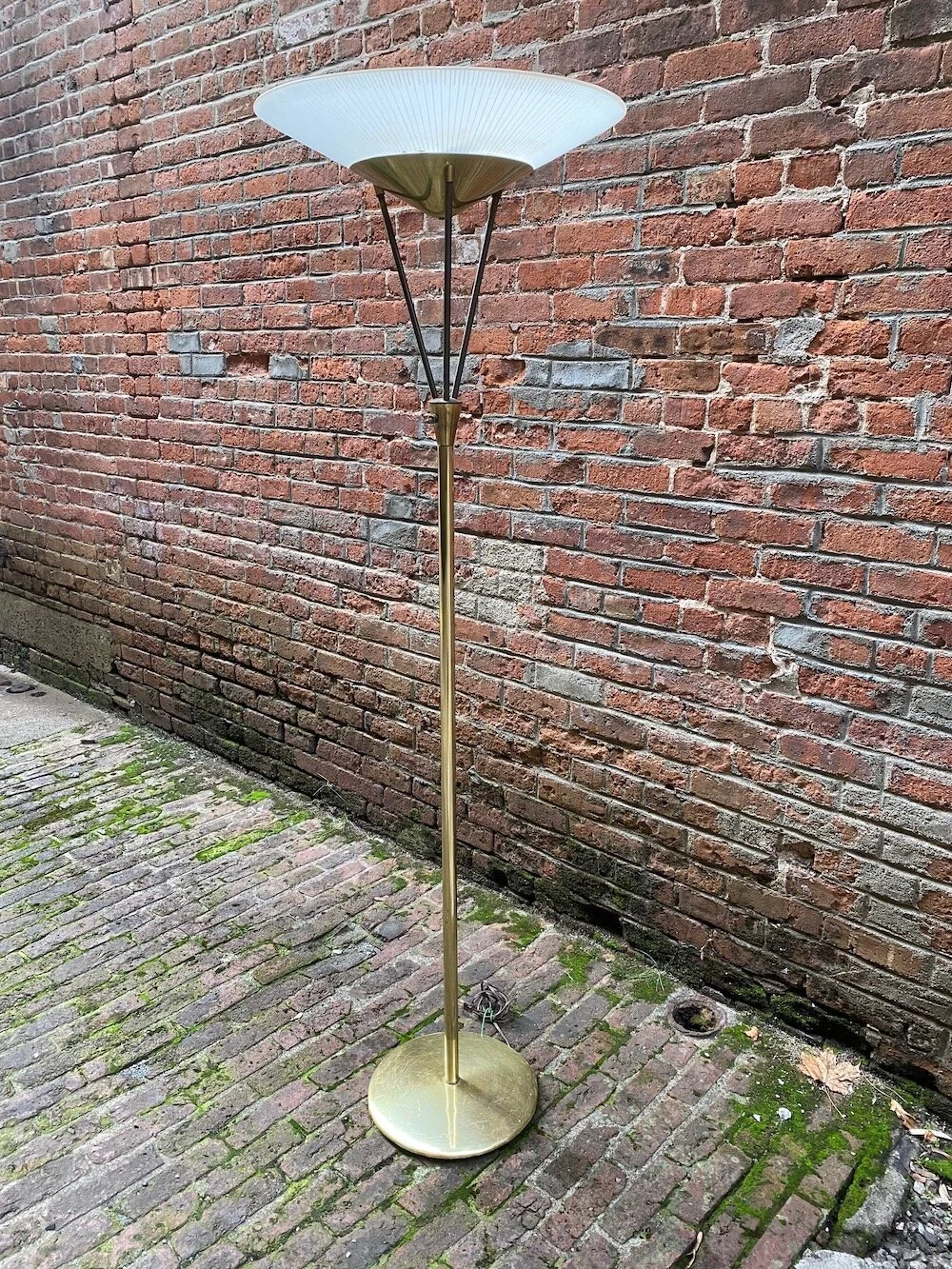 Brass and Frosted Glass Torchère Floor Lamp