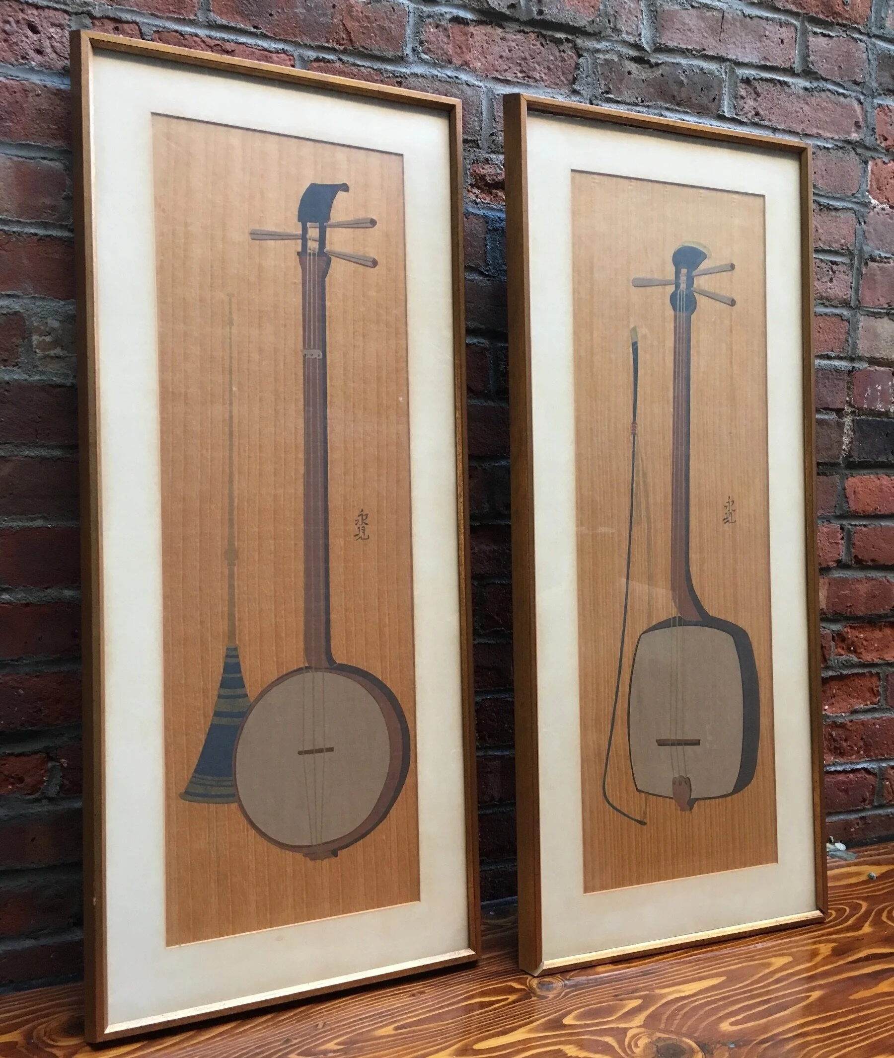 Pair of 1950s Japanese Sanshin Lithographs