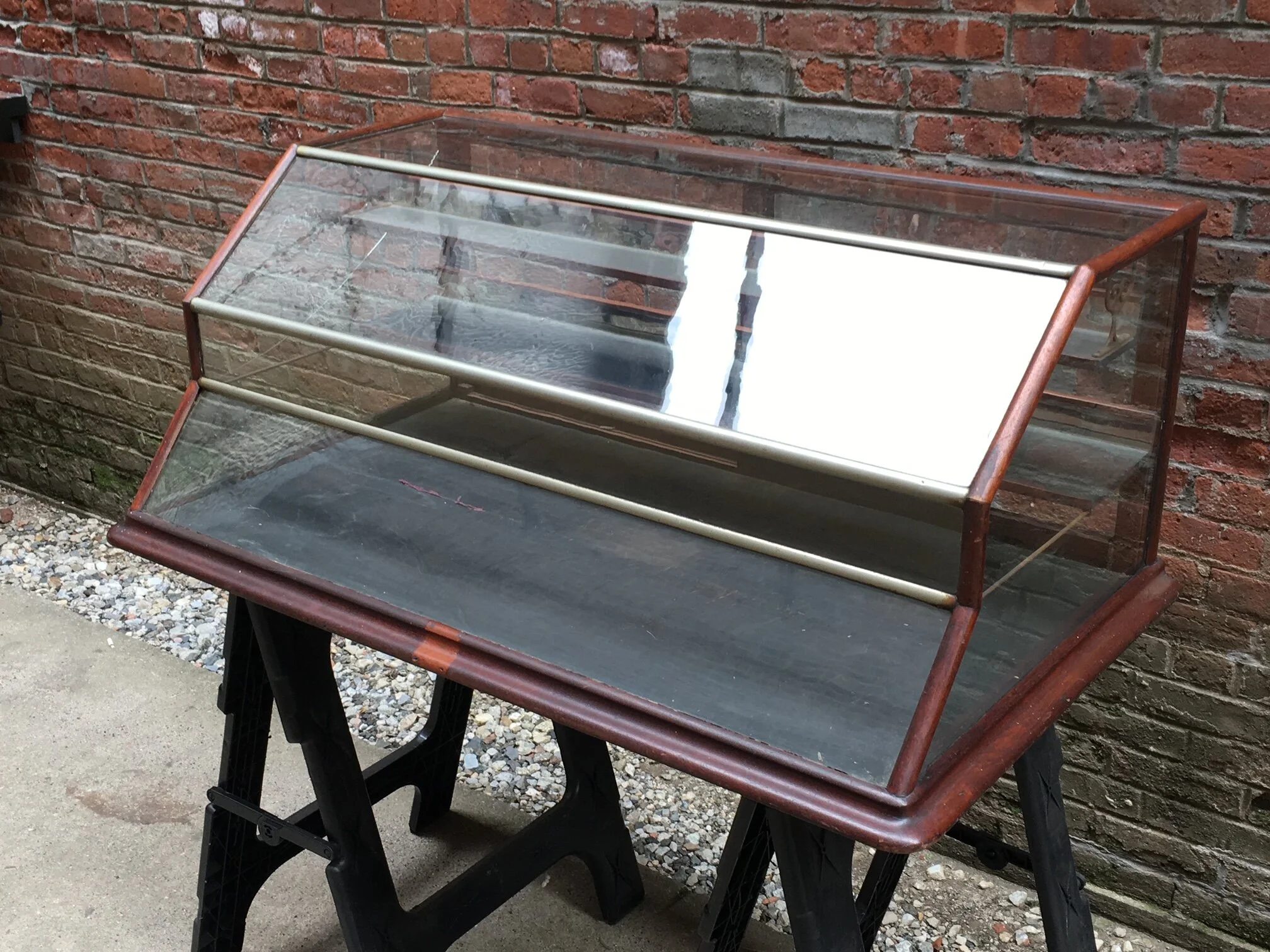 Walnut, Nickel, Glass and Leather General Store Showcase