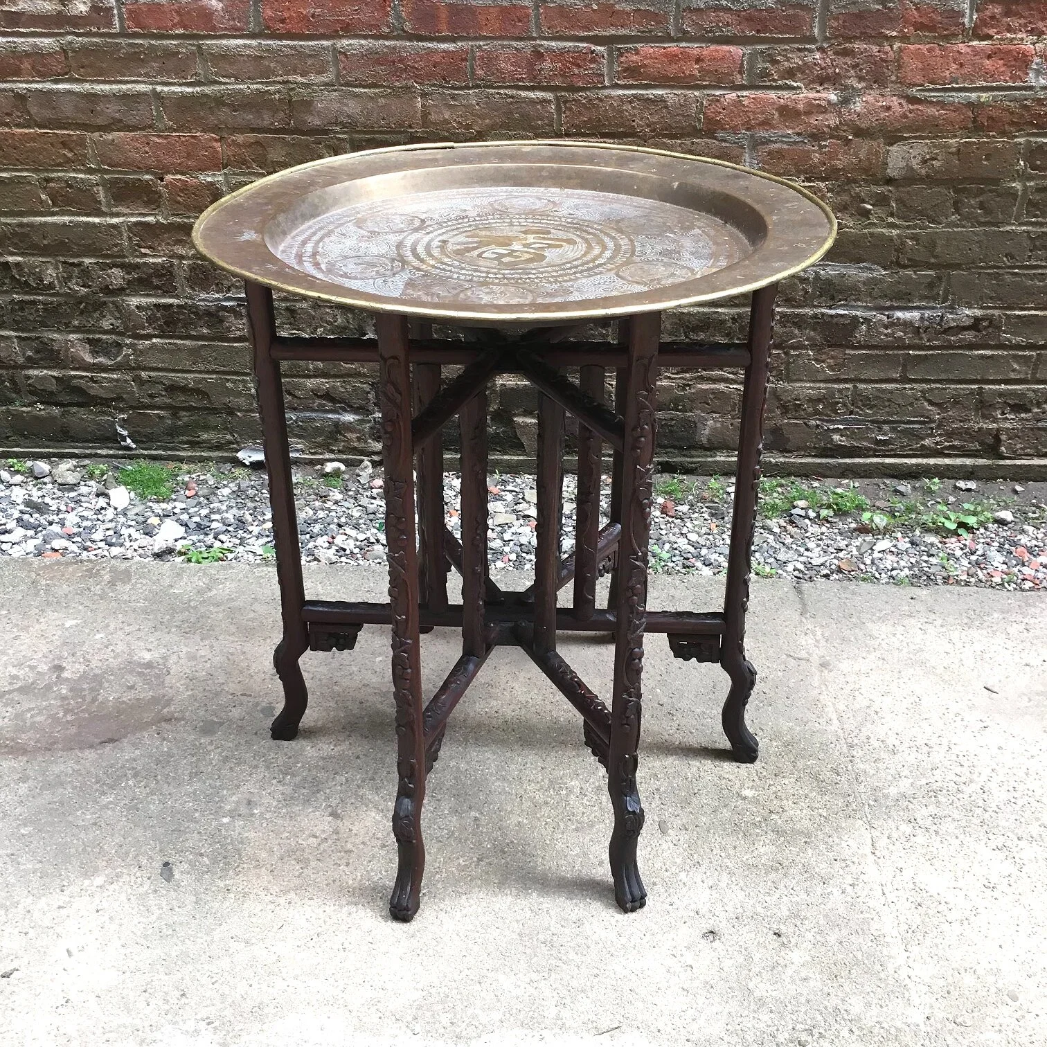 19th Century Chinese Rosewood and Brass Folding Table