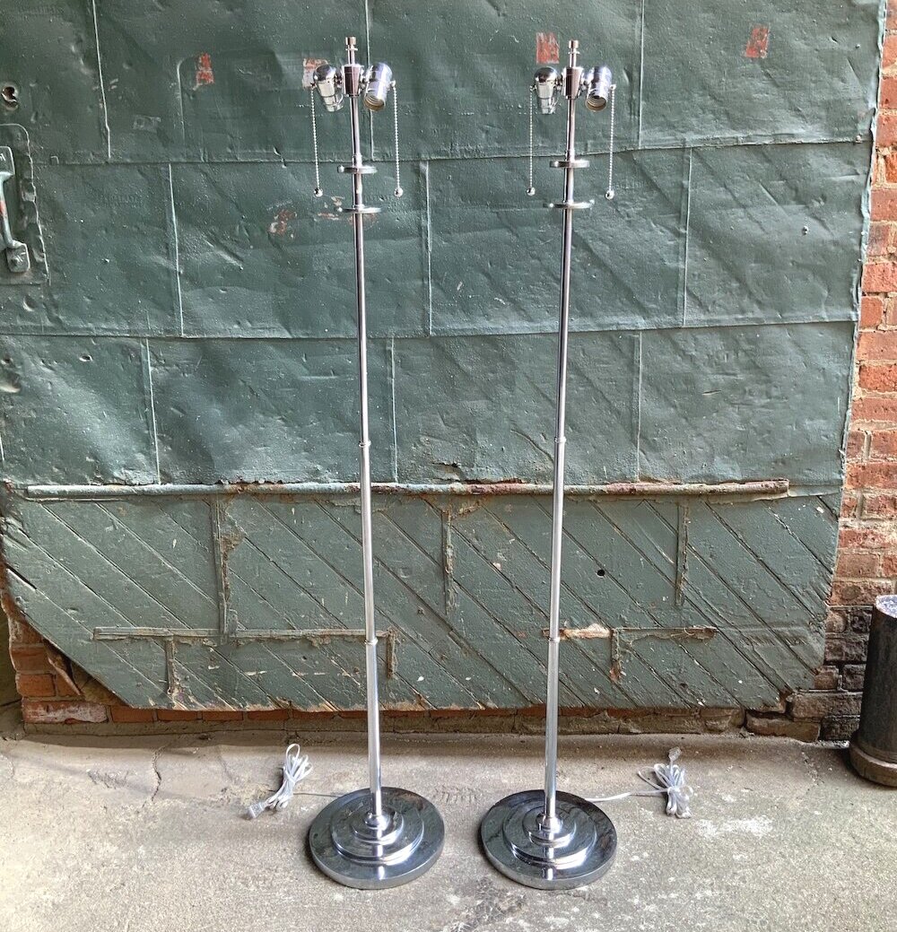 Pair of Nickel Plate Machine Age Floor Lamps