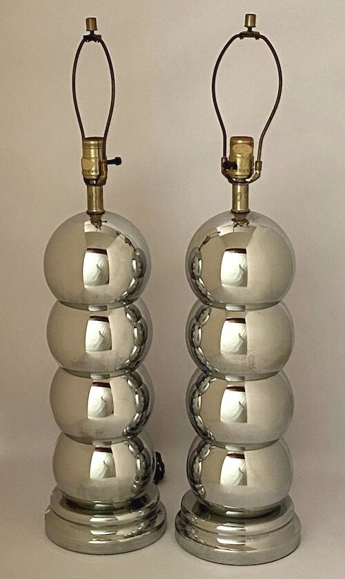 Pair of Chrome Caterpillar Table Lamps by Clover