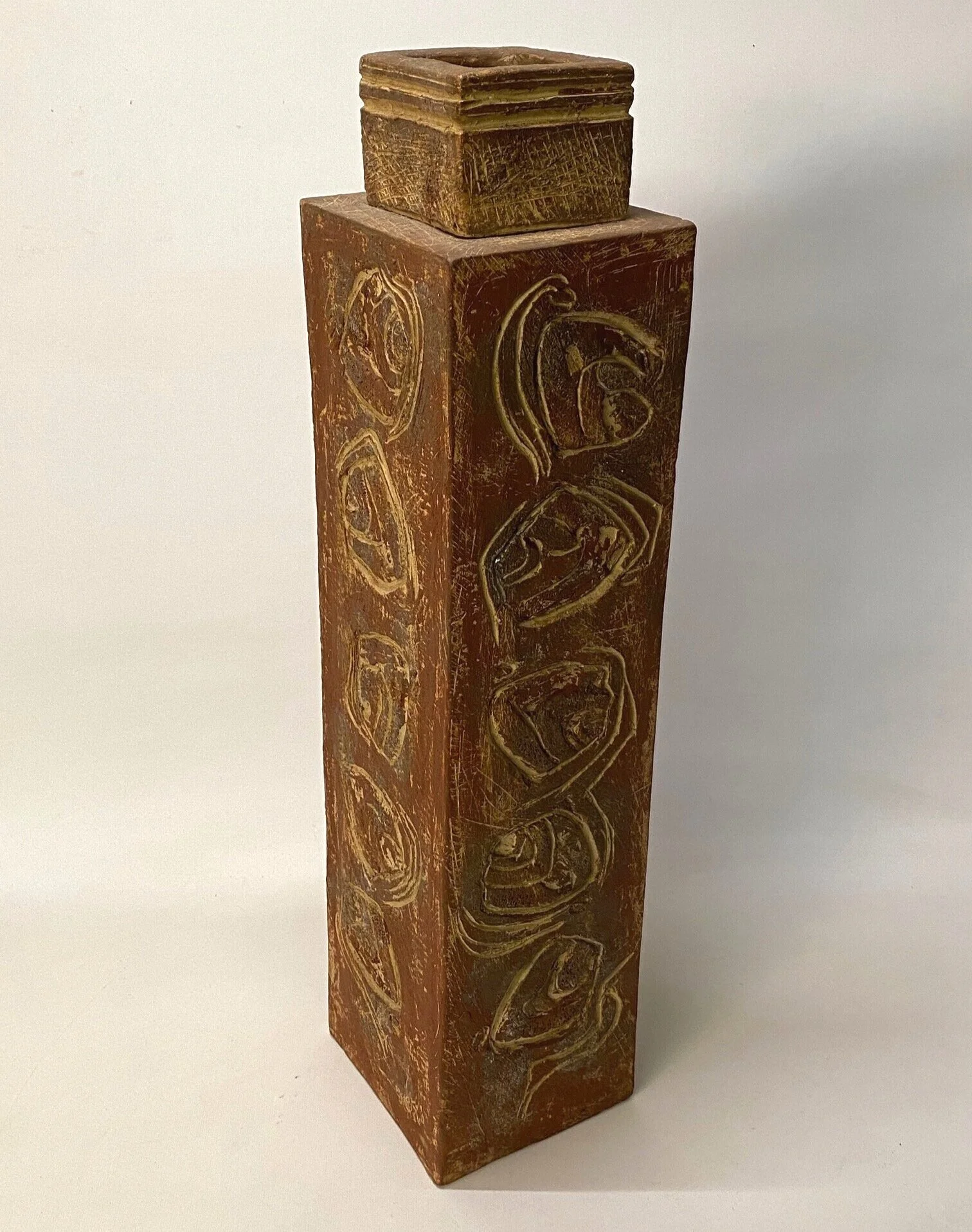 Monumental Brutalist Floor Vase, Signed Inge