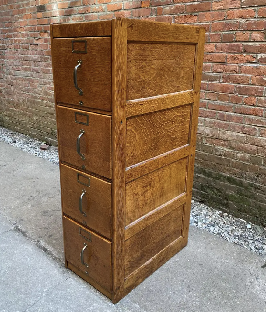 Tiger Oak Four Drawer File Cabinet