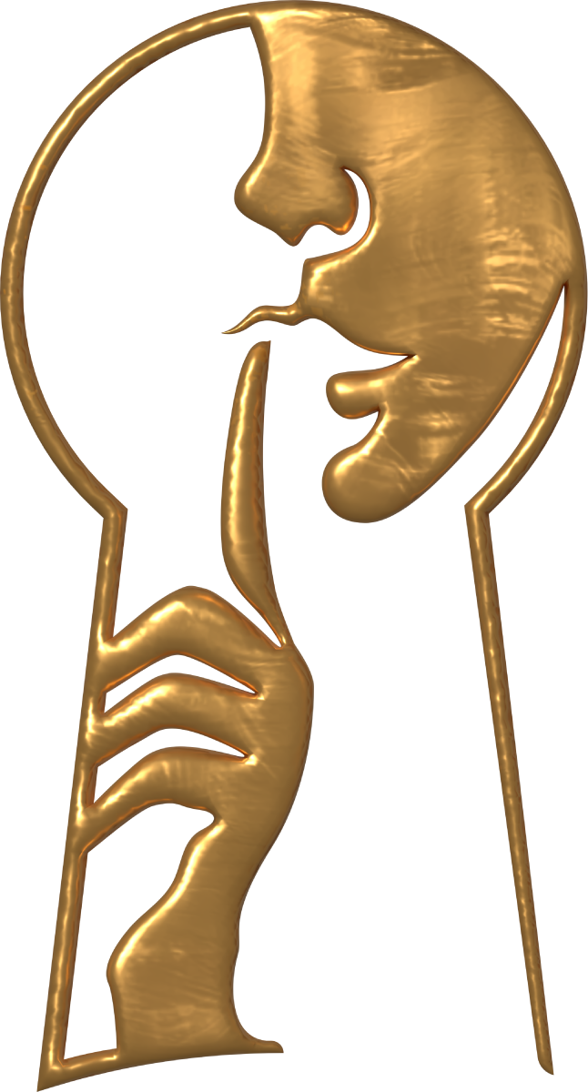 Il Segreto emblem, a woman holding a finger to her lips in a shushing gesture framed by a keyhole shape.