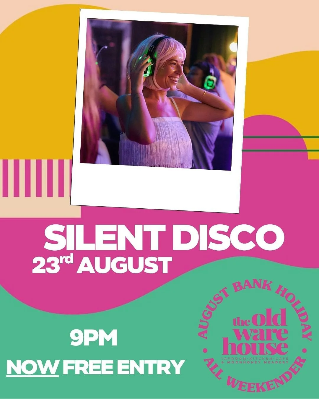 🎧 SILENT DISCO - BANK HOLIDAY WEEKENDER 🎧
 📍 The Old Warehouse 🗓️ August Bank Holiday- Saturday 23rd August
 🕘 Kicking off at 9PM
 💥 NOW FREE ENTRY! 💥

Three channels, one massive night: 🧀 Cheese 🎸 Rock Classics 💃 Dance Anthems

Grab your h