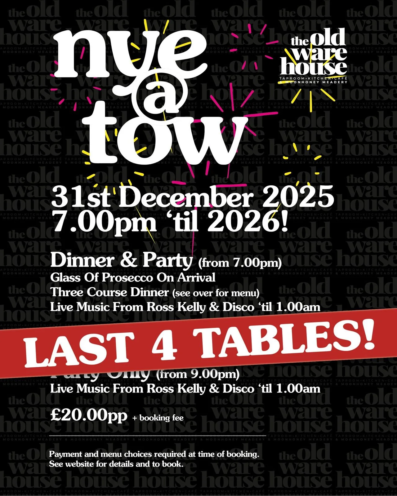 **LAST 4 TABLES AVAILABLE FOR NEW YEARS' EVE (DINNER &amp; PARTY)**

We're down to the last few tables for New Years' Eve so it's officially "skates on" time.  Click below to book, pre-order and pay!

https://www.ticketsource.co.uk/moonhone
