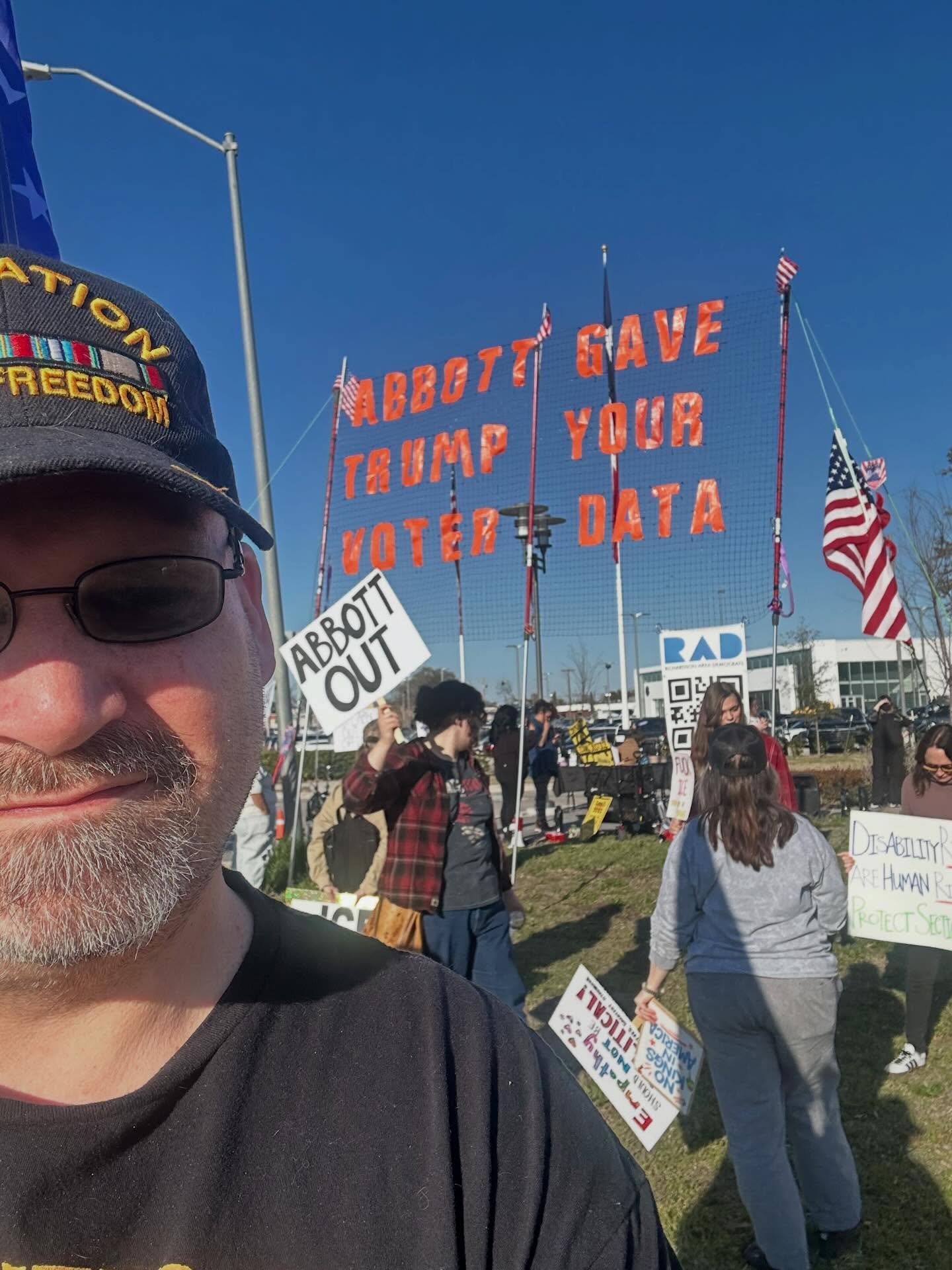 Small group fighting for Texas ... not quite in Greg Abbots face, but enough his people had to clear is out. #protectpubliceducation #protectpublicschools