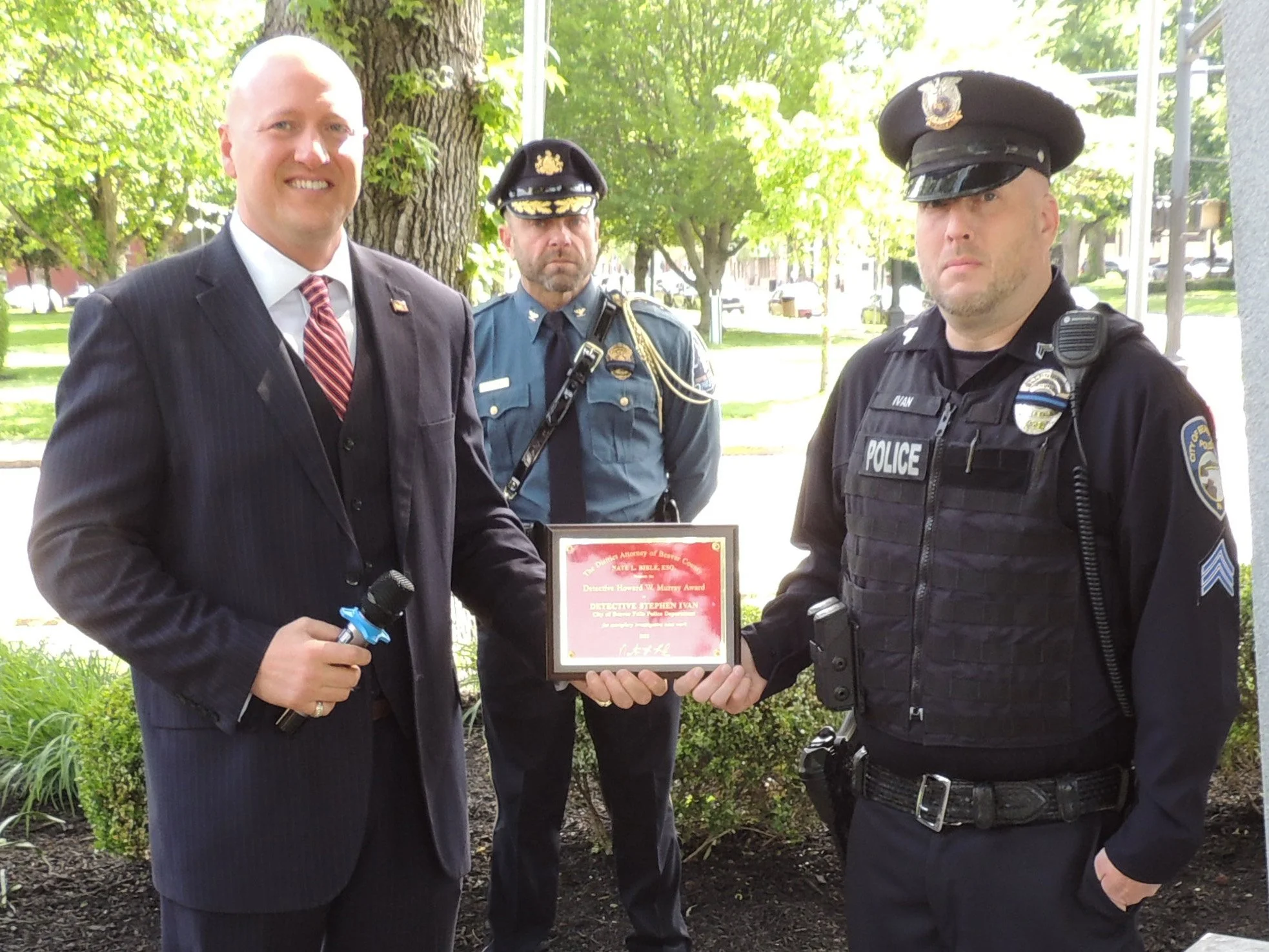  Nathan Bible (Beaver County District Attorney) presented Detective Stephen Ivan (City of Beaver Falls Police Department) with the Detective Howard Murray Award. 