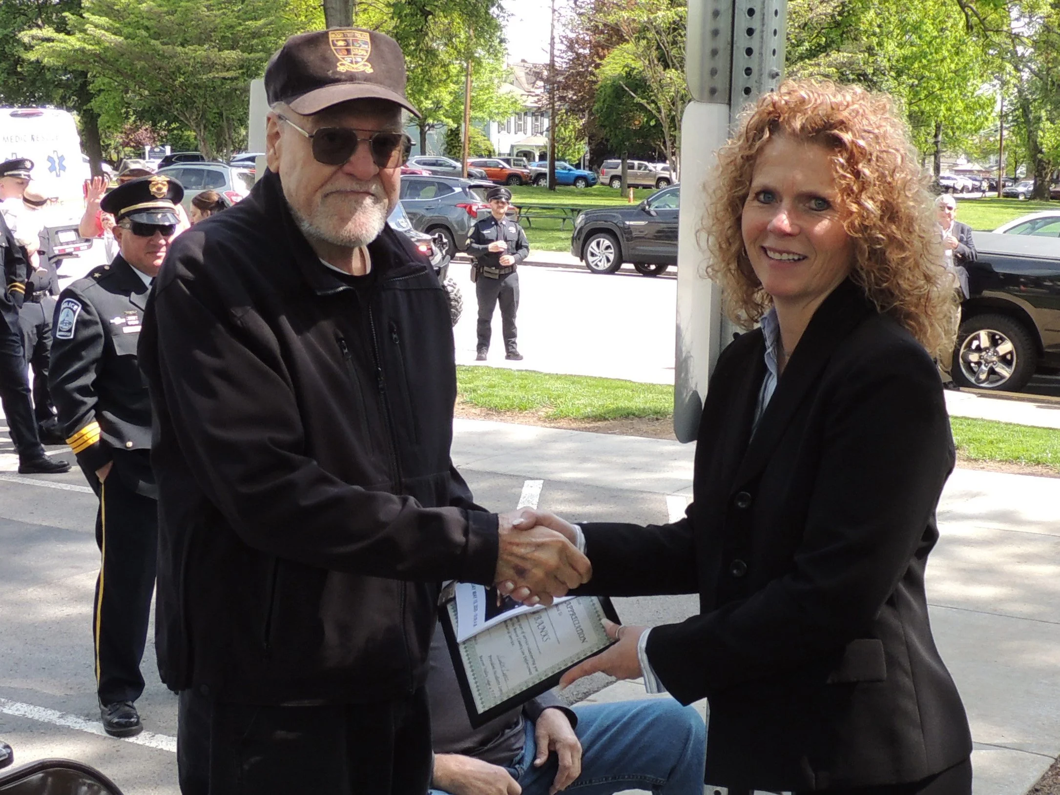  Bonnie Sedlacek (Lieutenant, Beaver County Detective Bureau) presented Tony Bank (retired, Moon Township Police Department) the Appreciation Award for years of service as the bugler who played “Taps” at the memorial services. 