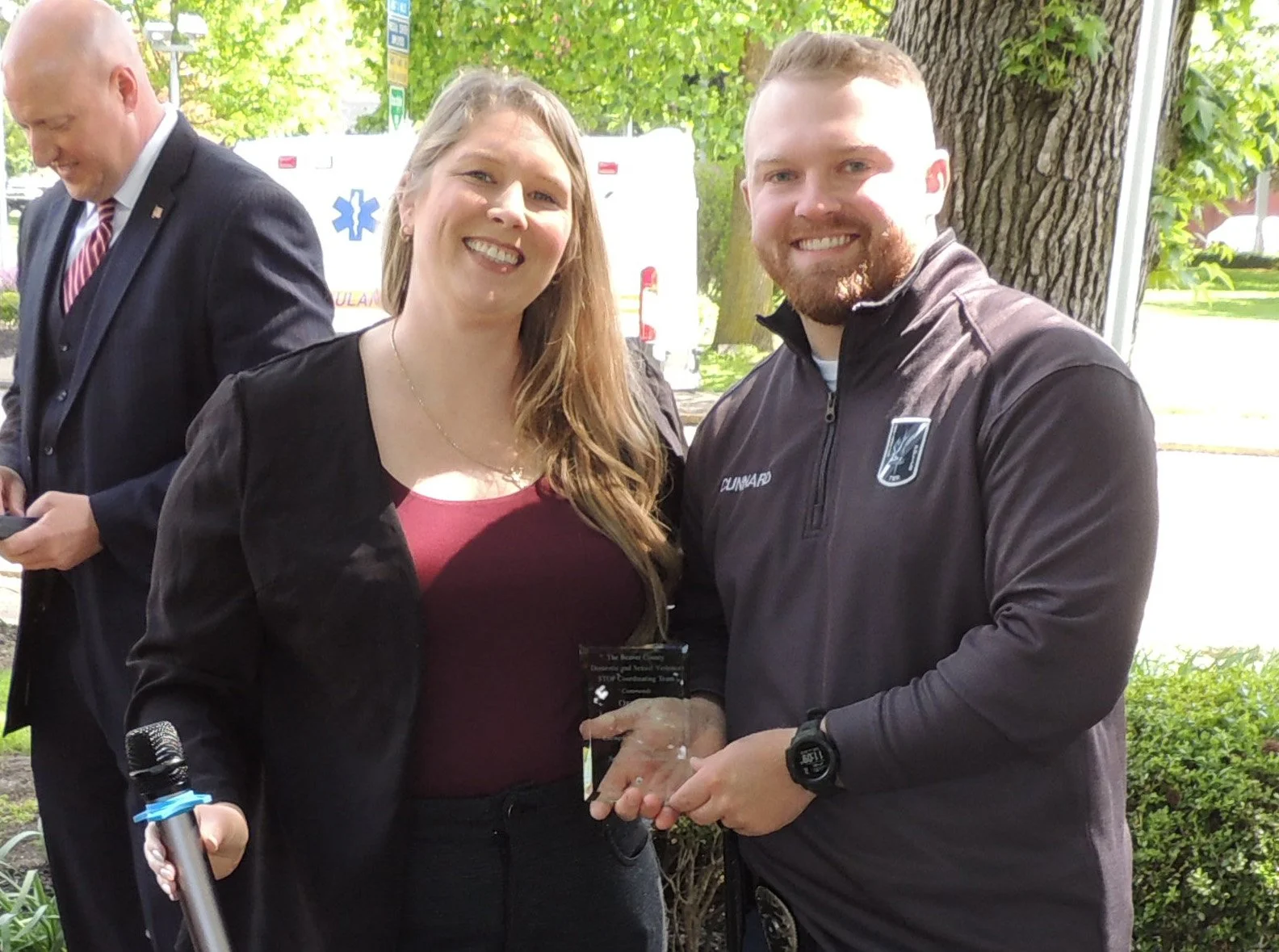  Kelly Derbaum (Beaver County STOP Coordinating Team) presented Officer Jarret Cunnard (Brighton Township Police Department) with an award for oustanding performance in handling Sexual Assault cases. 