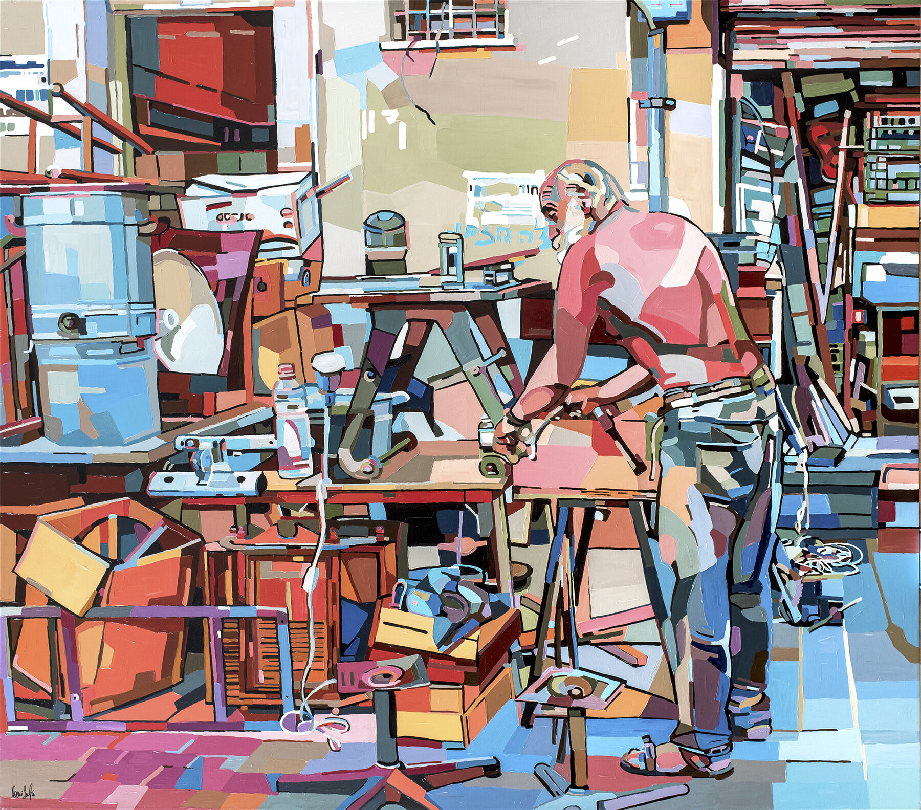 Noemi Safir_Old man at his workshop_140 160 cm_2016_Acrylic on canvas_Israel.jpg