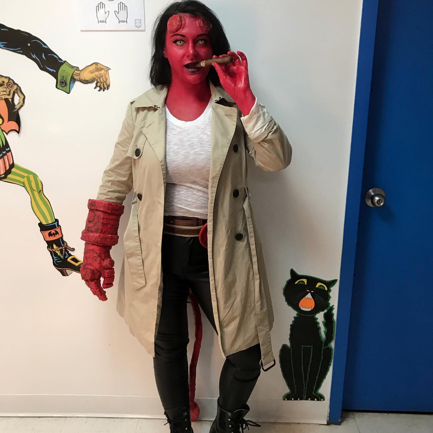 Cosplayed as the female Hellboy for Halloween at school. Won a prize baggie of @imageskincare 😸 @chelseapaigemua products played a huge role of the FX makeup for this❣️ #hellgirl #cosplay #cosplayer #halloween #halloweenmakeup @hellboymovie #comics 