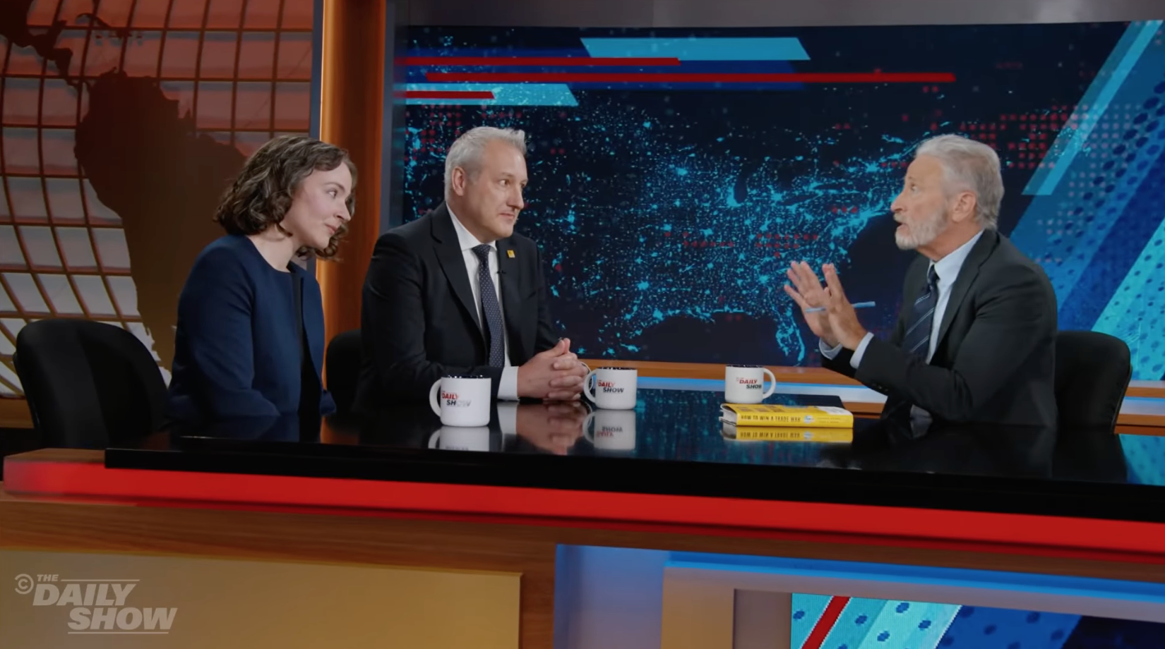 Makeup, hair, and grooming for Soumaya Keynes and Chad P. Bown on The Daily Show